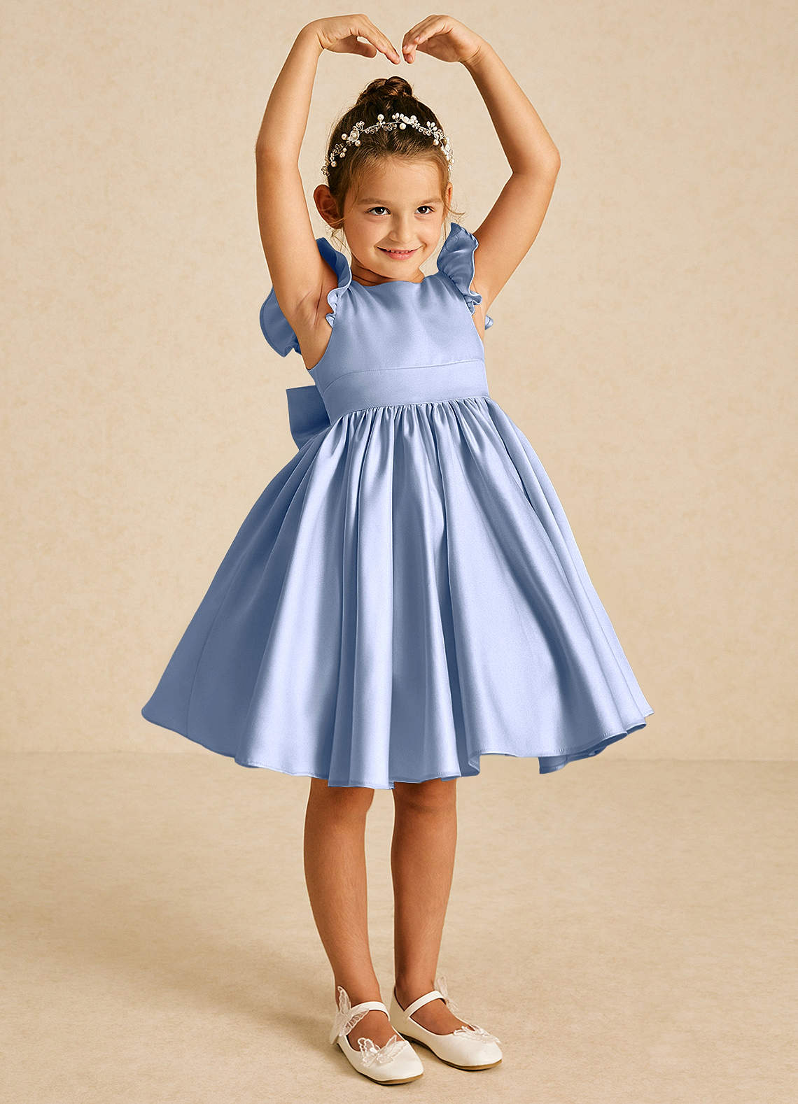 Azazie Tootsie Flower Girl Dresses Ice A-Line Bow Matte Satin Dress image1