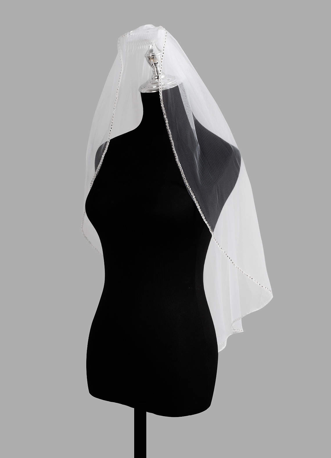 front Paula Beads Waist Length Veil