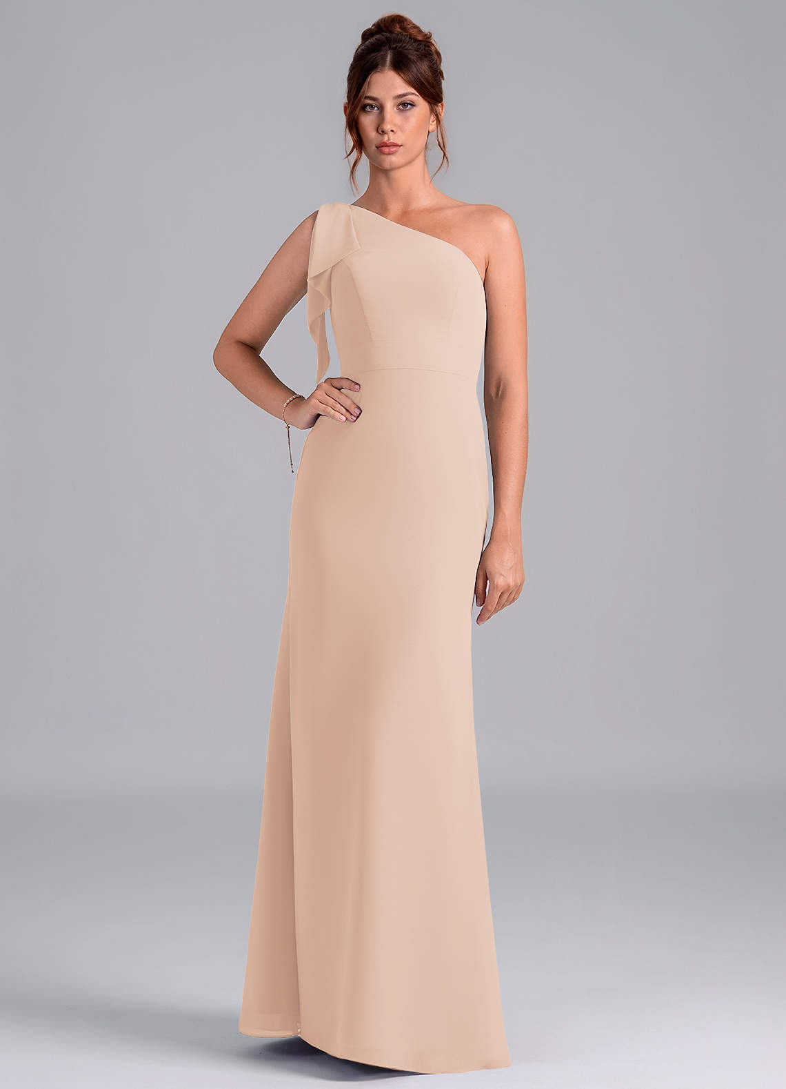 Azazie Rinna Bridesmaid Dresses English Rose Mermaid One Shoulder Chiffon Dress image1