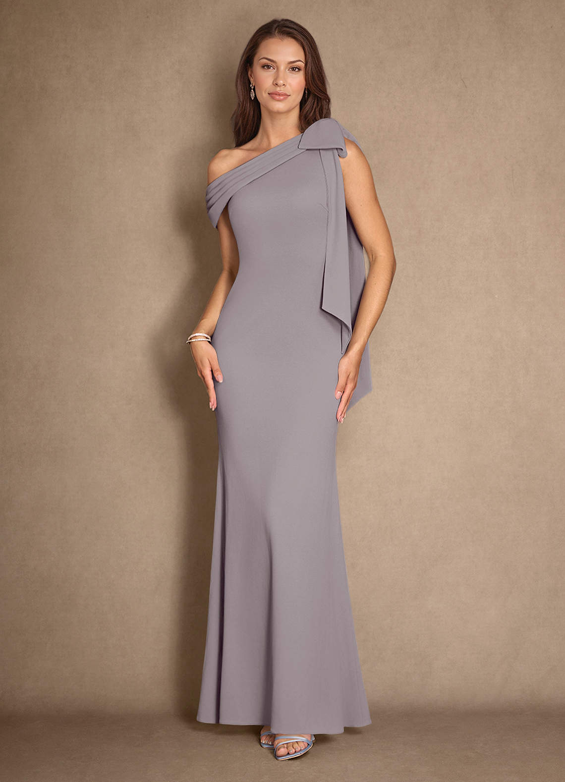 Azazie Myers Abiti per la Madre della Sposa Abito Sirena in Crepe Elasticizzato Plissettato Dusk image1