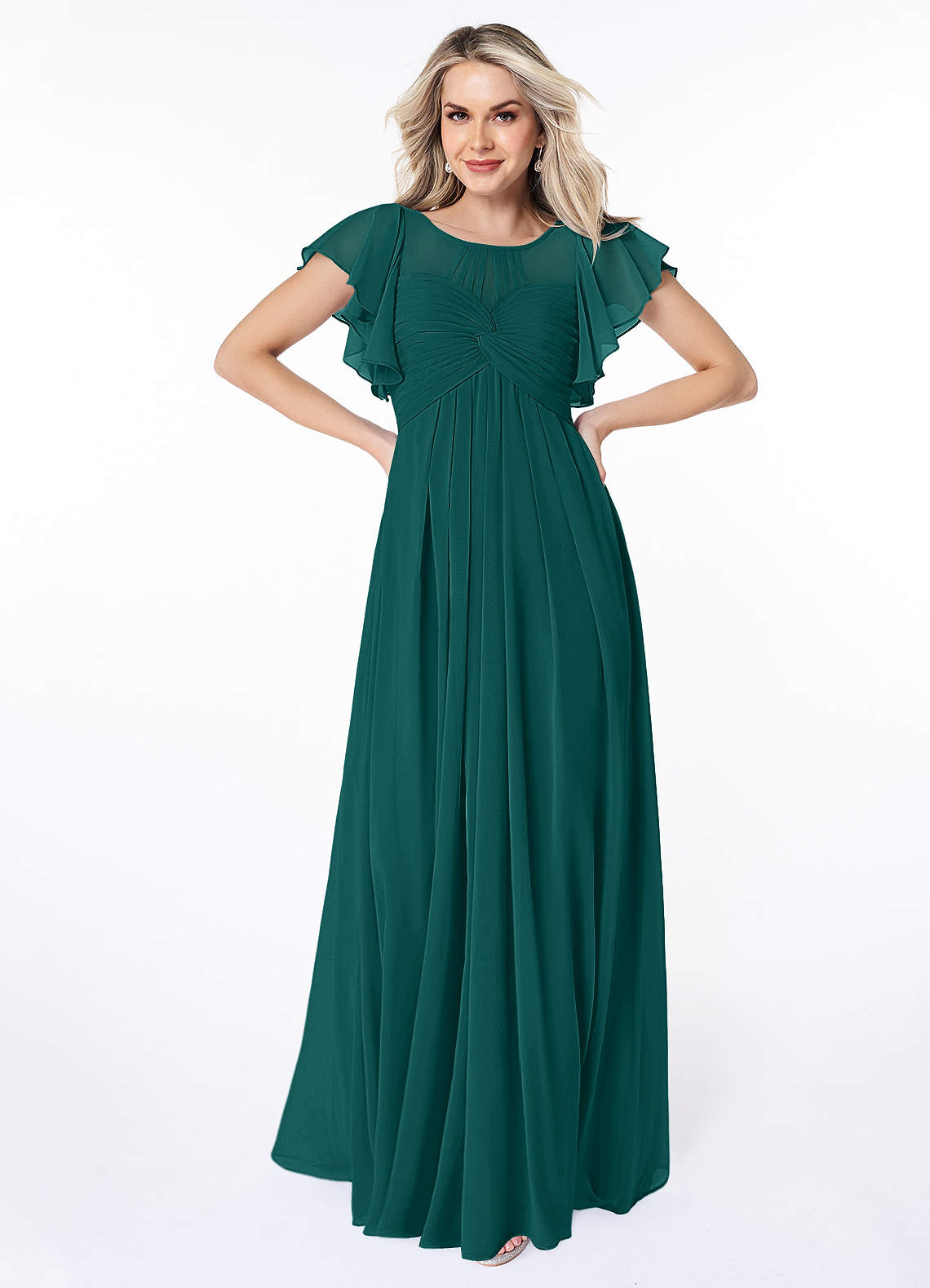 Azazie Lily Final Sale Empire Pleated Chiffon Floor-Length Dress image1