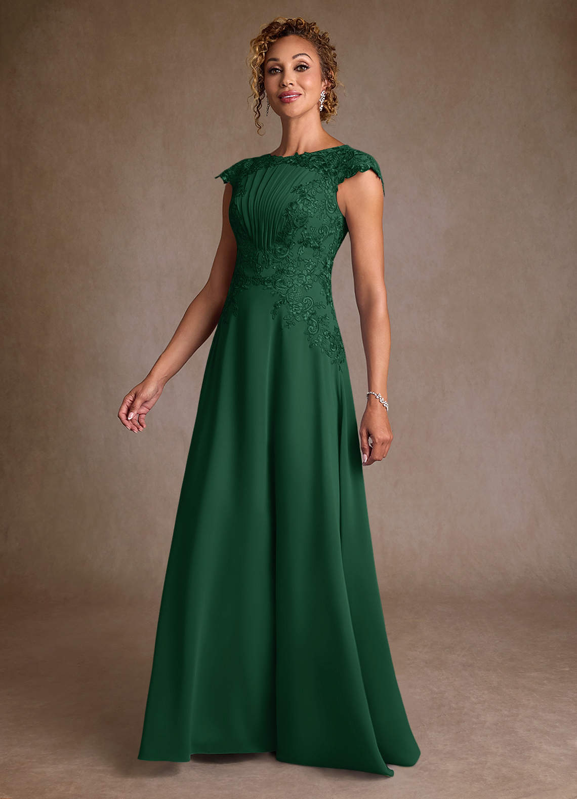 Azazie Christi At-home Try On Dresses Champagne A-Line Lace Chiffon Dress image3