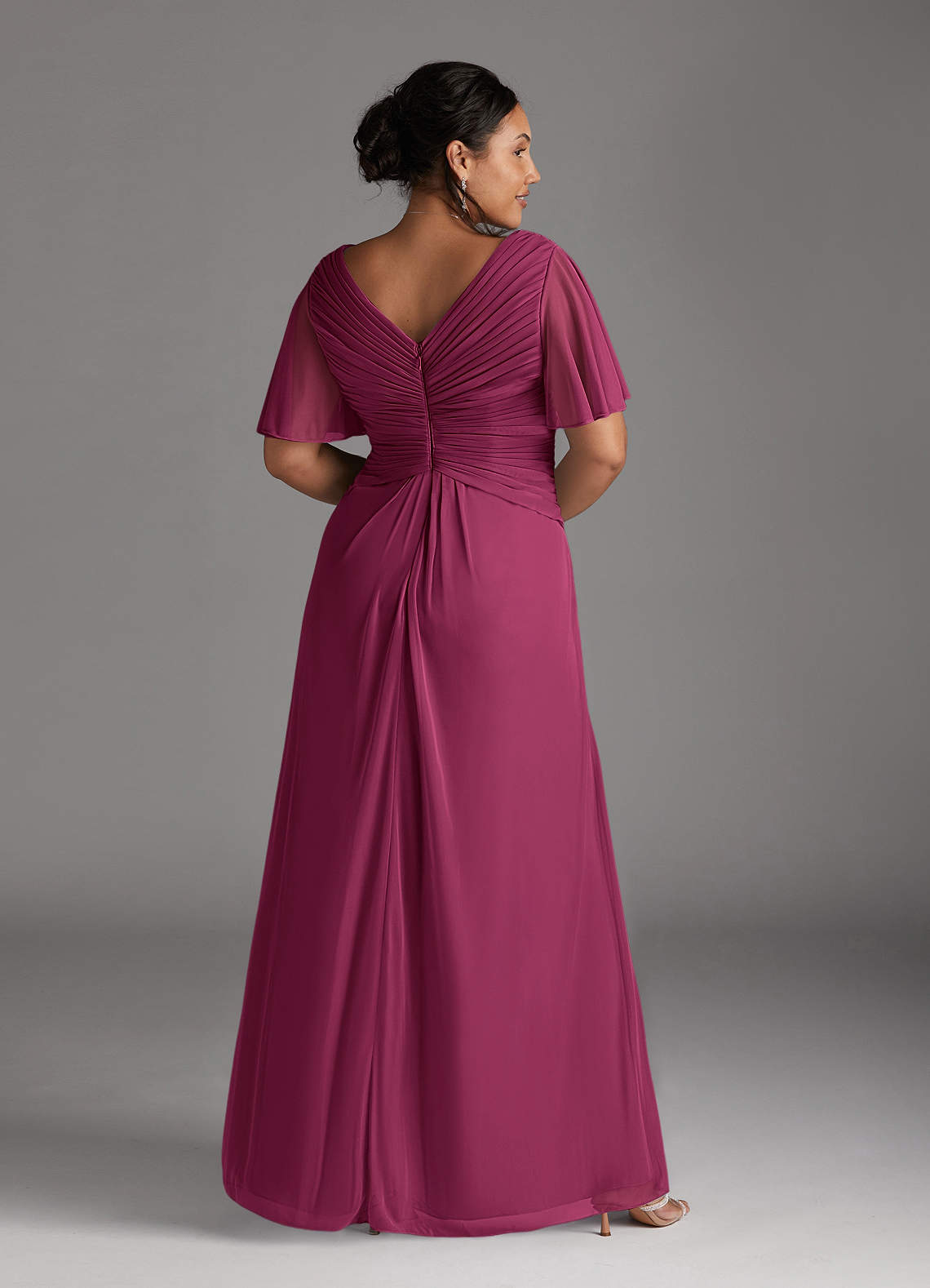 Azazie Emmeline Mother of the Bride Dresses Mulberry A-Line V-Neck Pleated Mesh Dress image7