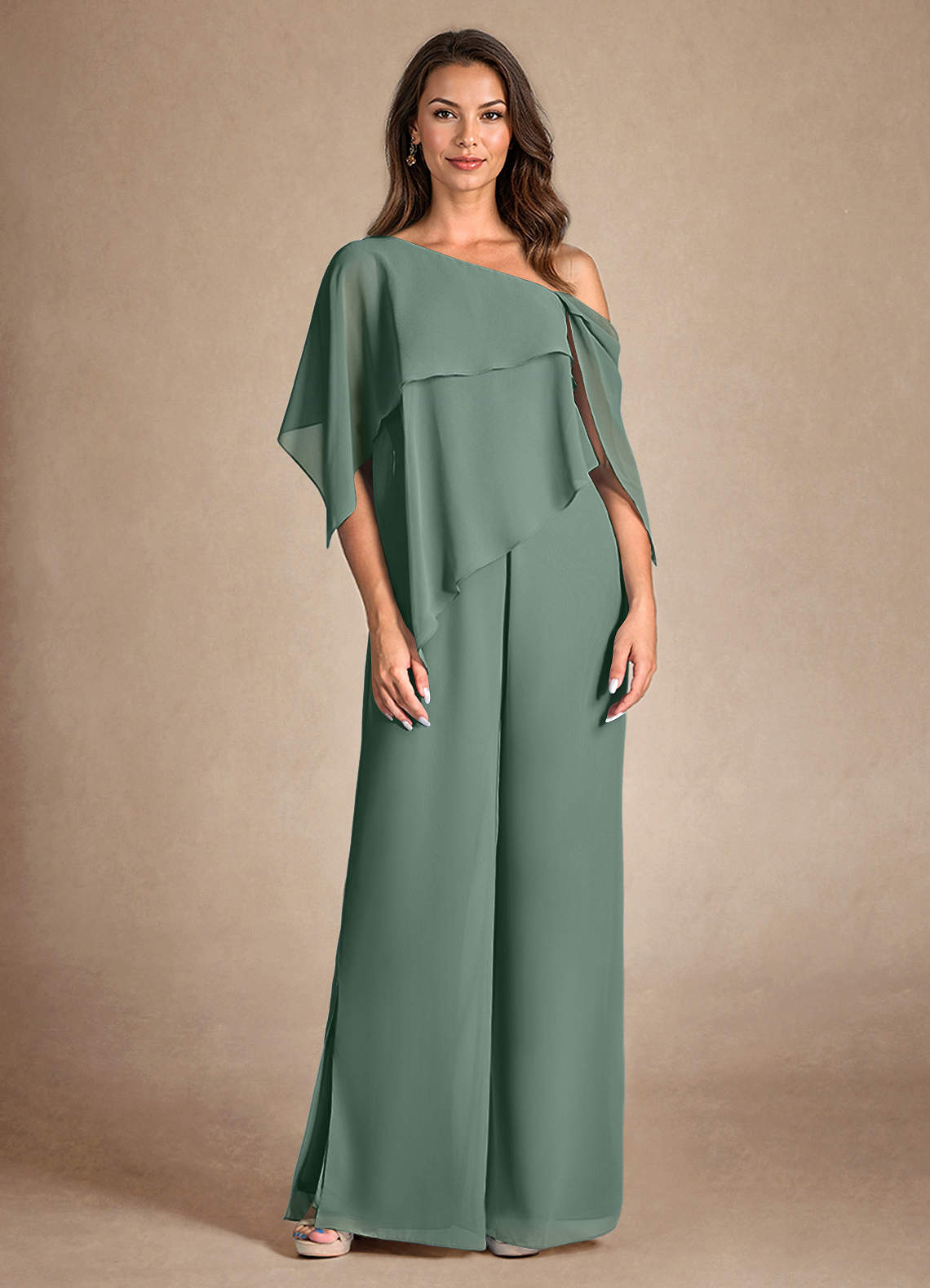 Azazie Halima vestidos de madre de la novia Vestido de Eucalipto de Gasa de Mono/Traje de pantalón con Corte Lateral image6