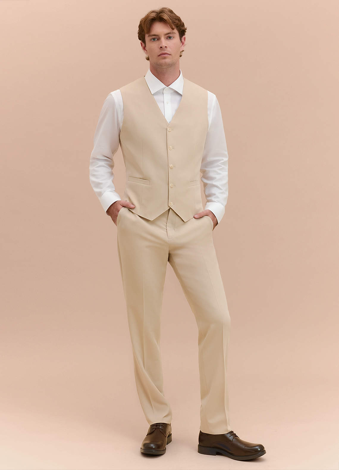 front William Tan Comfort Blend Suit Vest