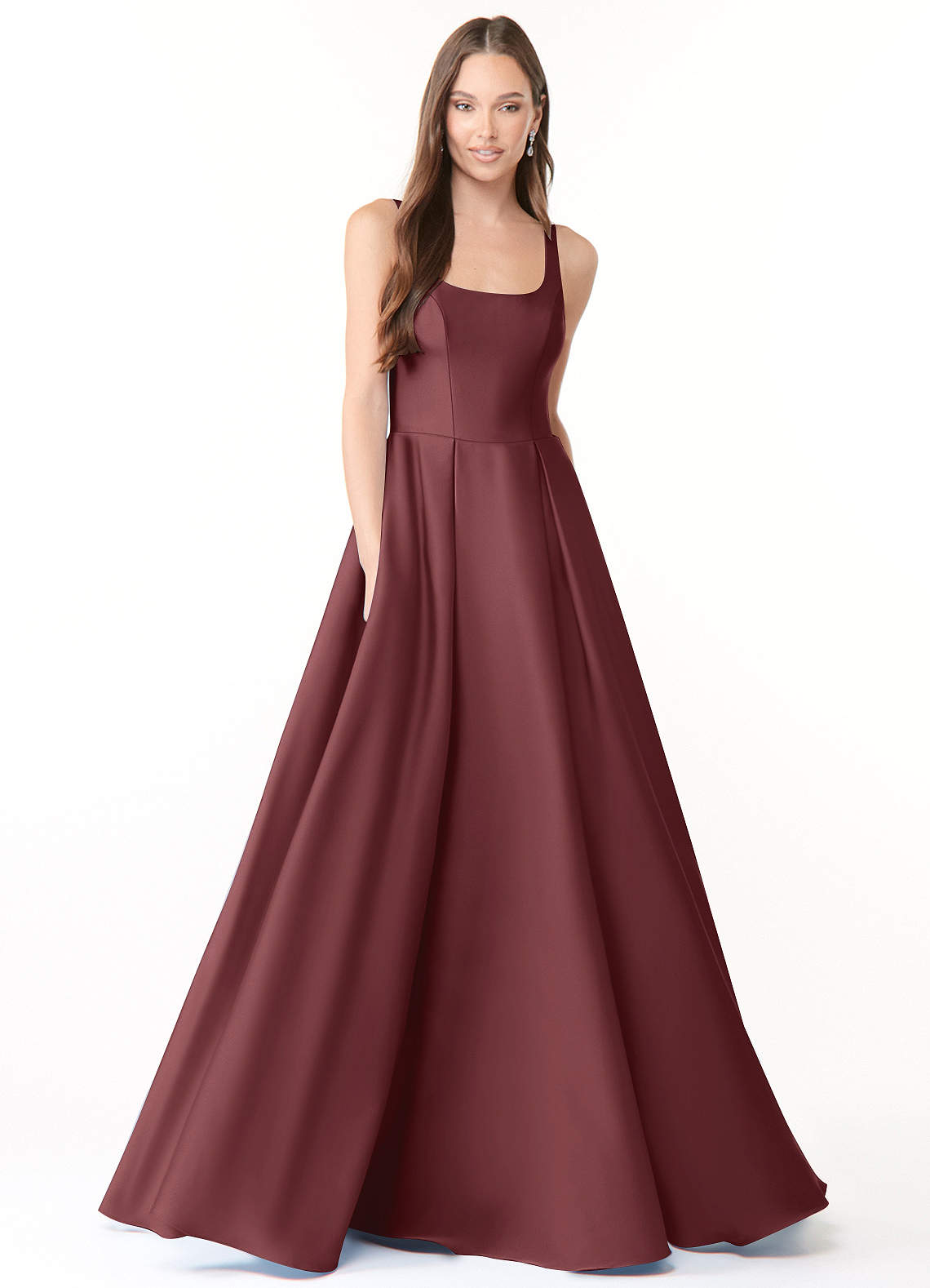 Azazie Neve Vestidos de damas de honor Vestido de Acai de Satén Elástico de Princesa con Con bolsillos image1