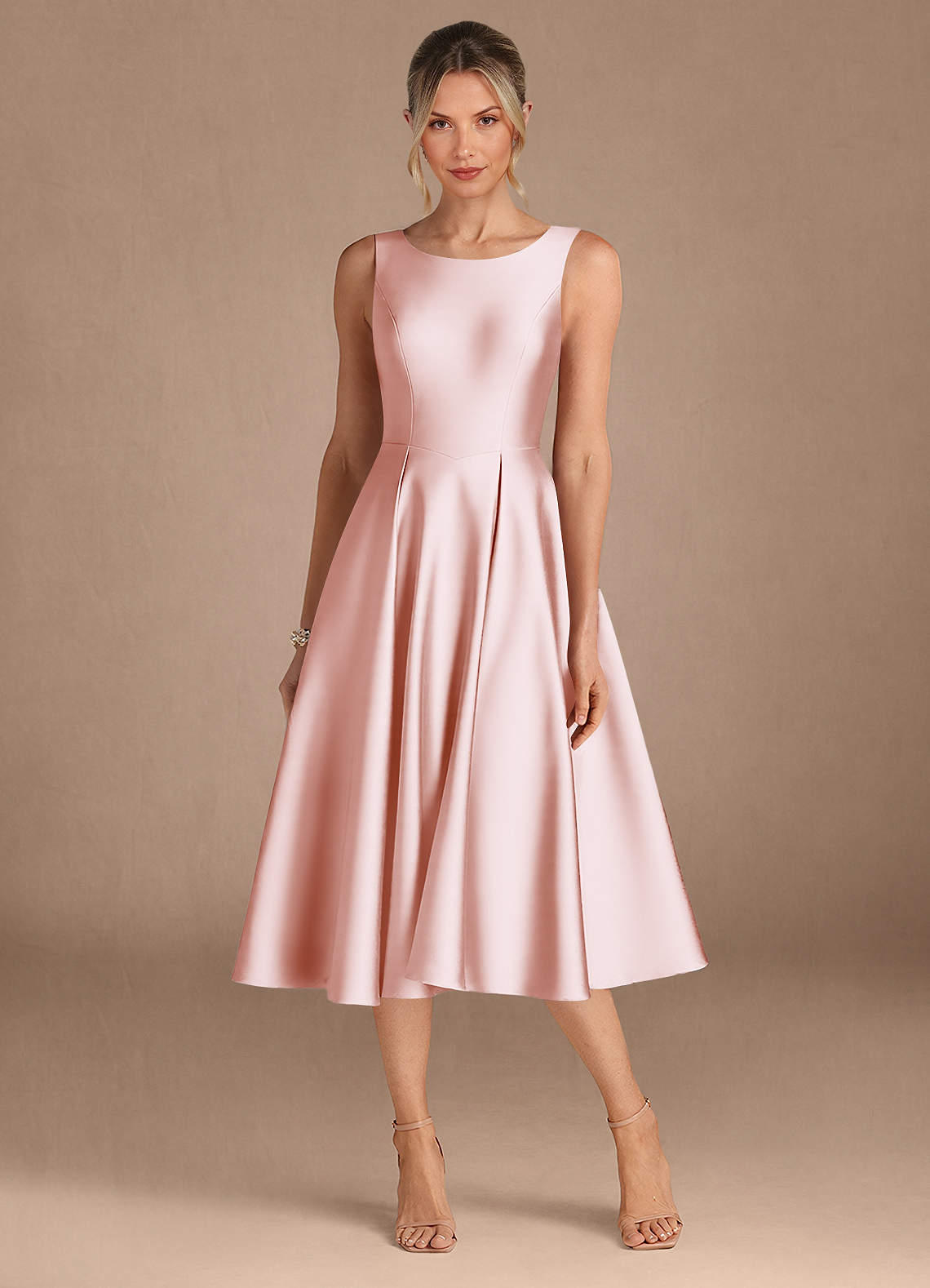 Azazie Fulton Mother of the Bride Dresses Blushing Pink A-Line Pleated Stretch Satin Dress image4