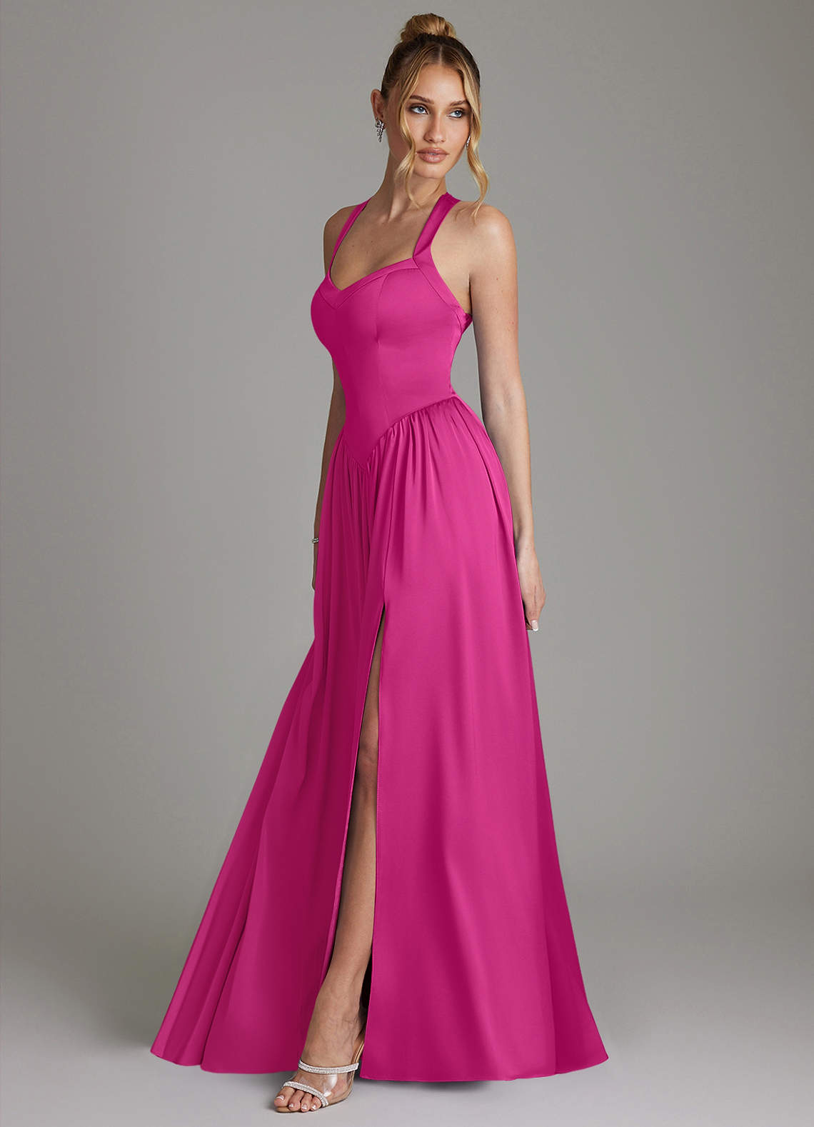 Azazie Francis Brautjungfernkleider A-Linie Korsett Stretch-Satin Kleid Fuchsia image5