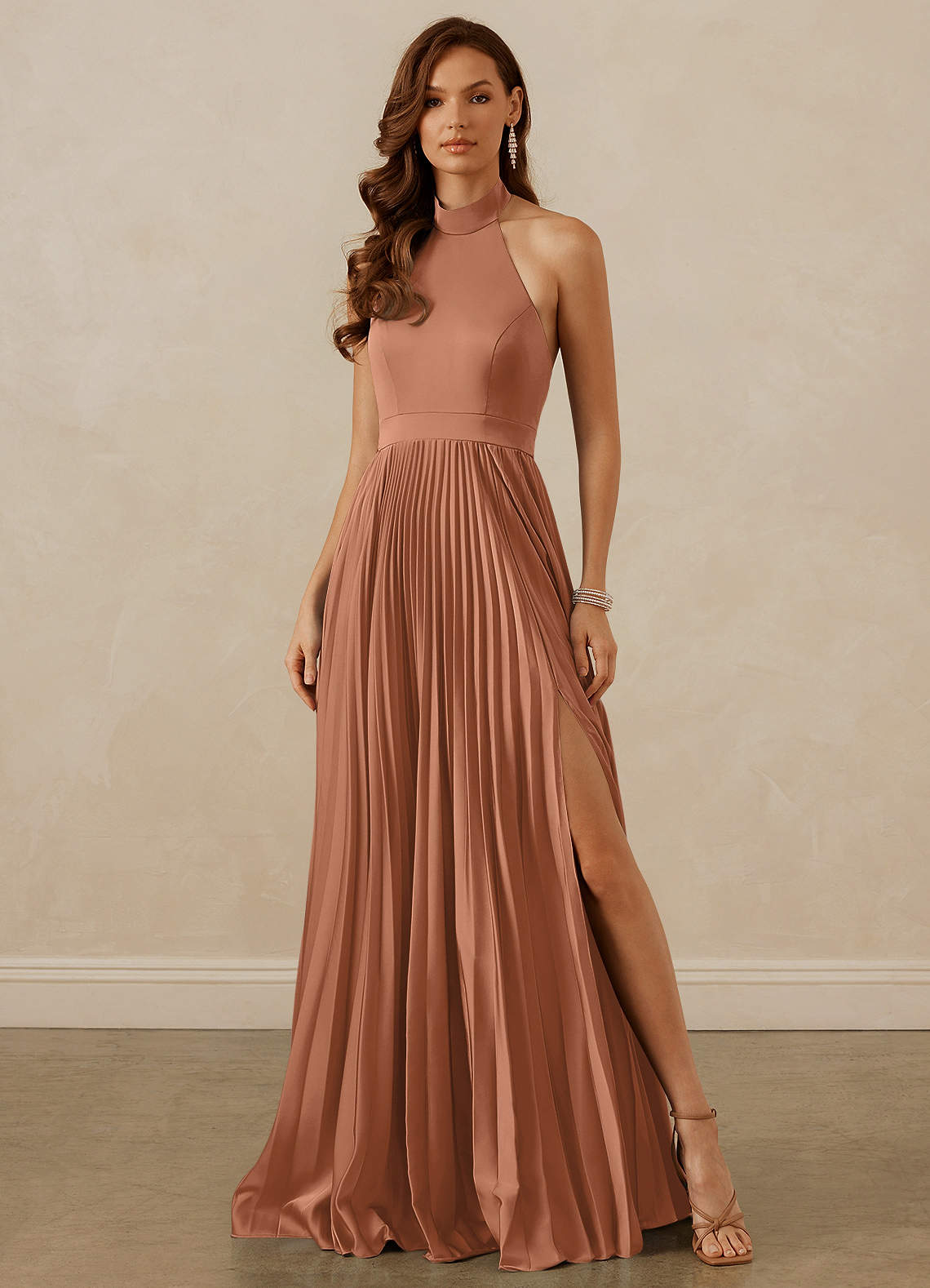Christian Siriano Bridal for Azazie 1007 Bridesmaid Dresses Bronzer A-Line Pleated Stretch Satin Dress image1