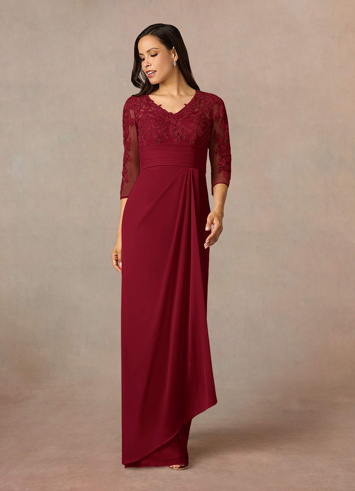 Azazie Poe Mother of the Bride Dresses Burgundy Sheath Lace Dress image1