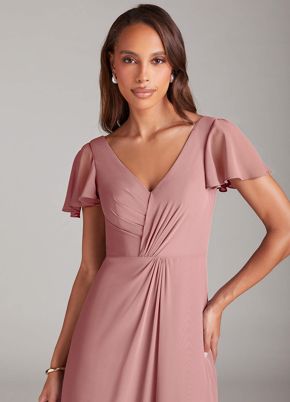 Azazie Soren Bridesmaid Dresses Dusty Rose A-Line Ruched Chiffon Dress image5