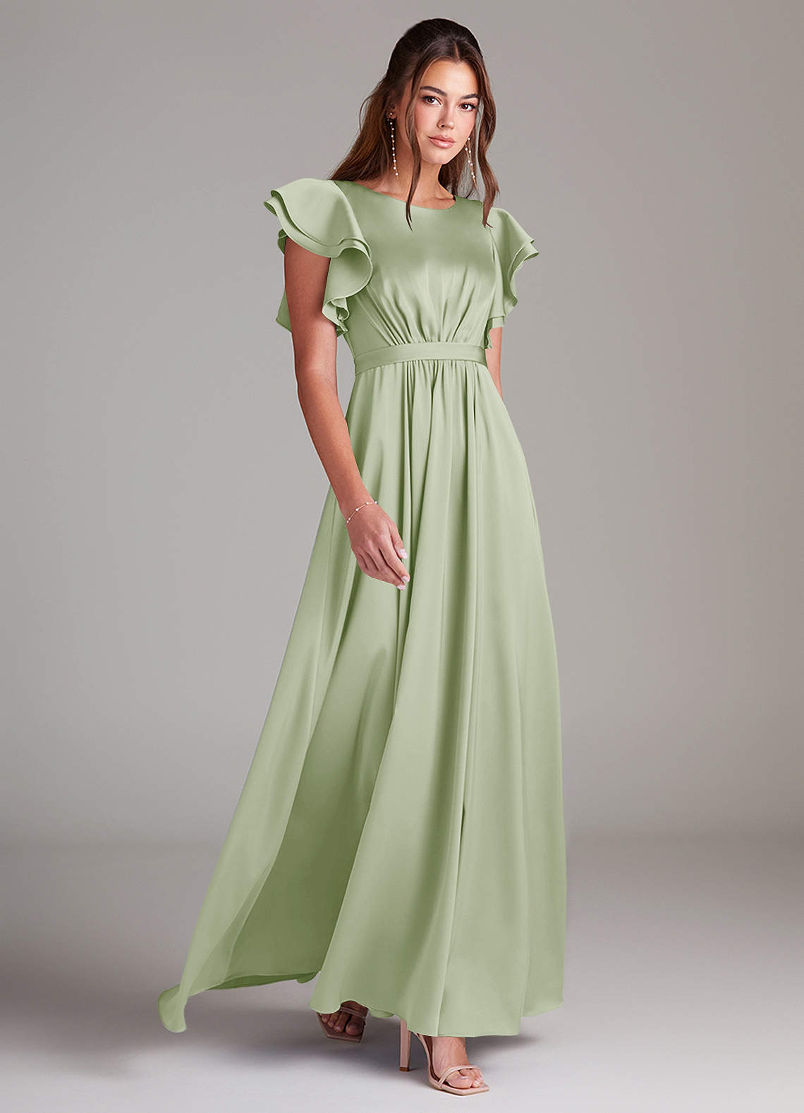 Azazie Daphne Modest Bridesmaid Dresses A-Line Ruched Stretch Satin Floor-Length Dress image2