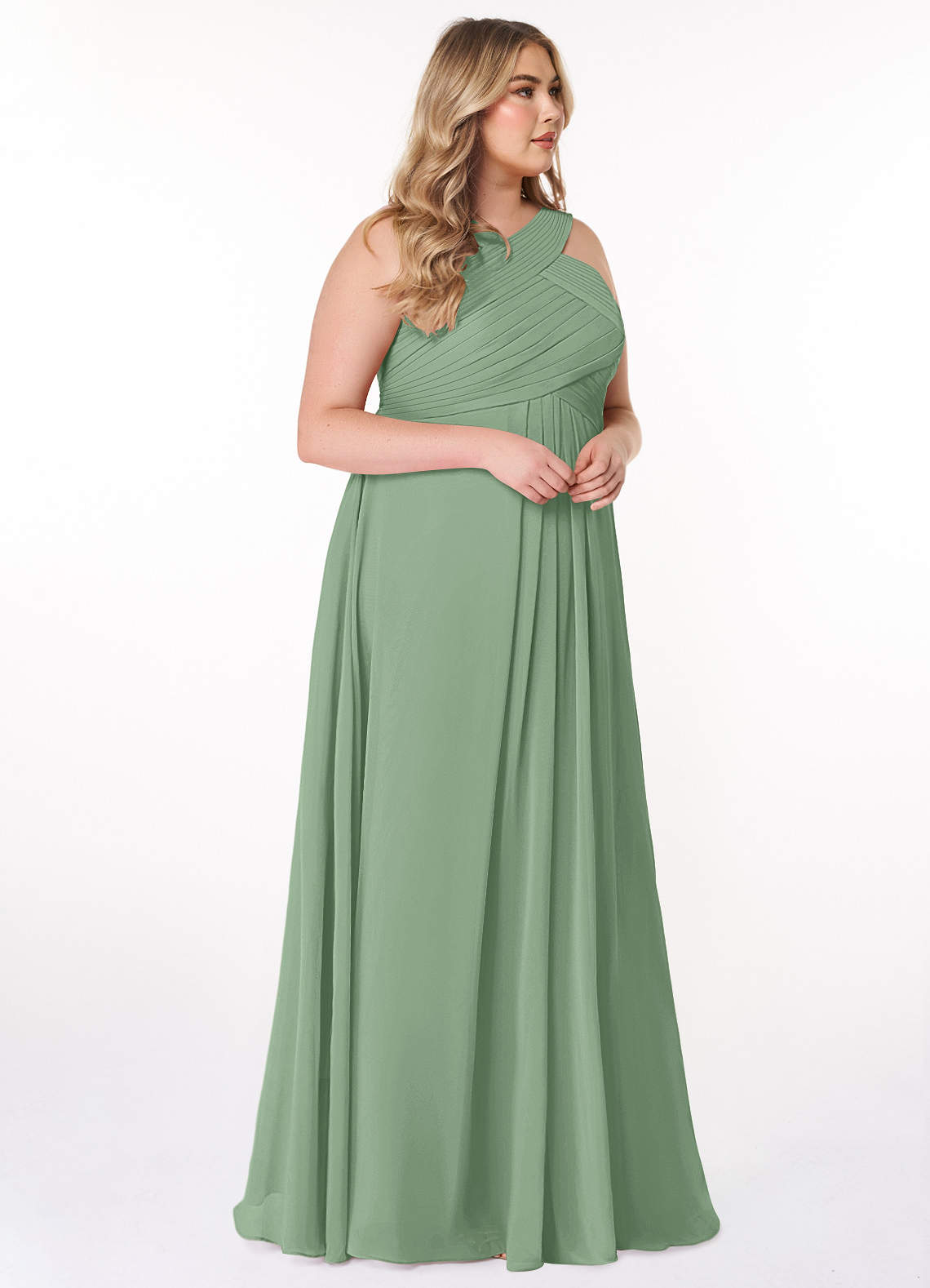Azazie Kaleigh Bridesmaid Dresses Matcha A-Line Pleated Chiffon Dress image9