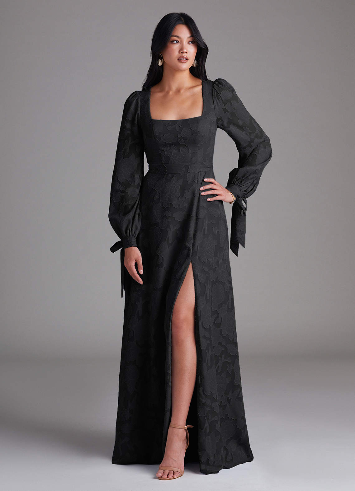 black lace bridesmaid dresses with sleeves Azazie Leonia