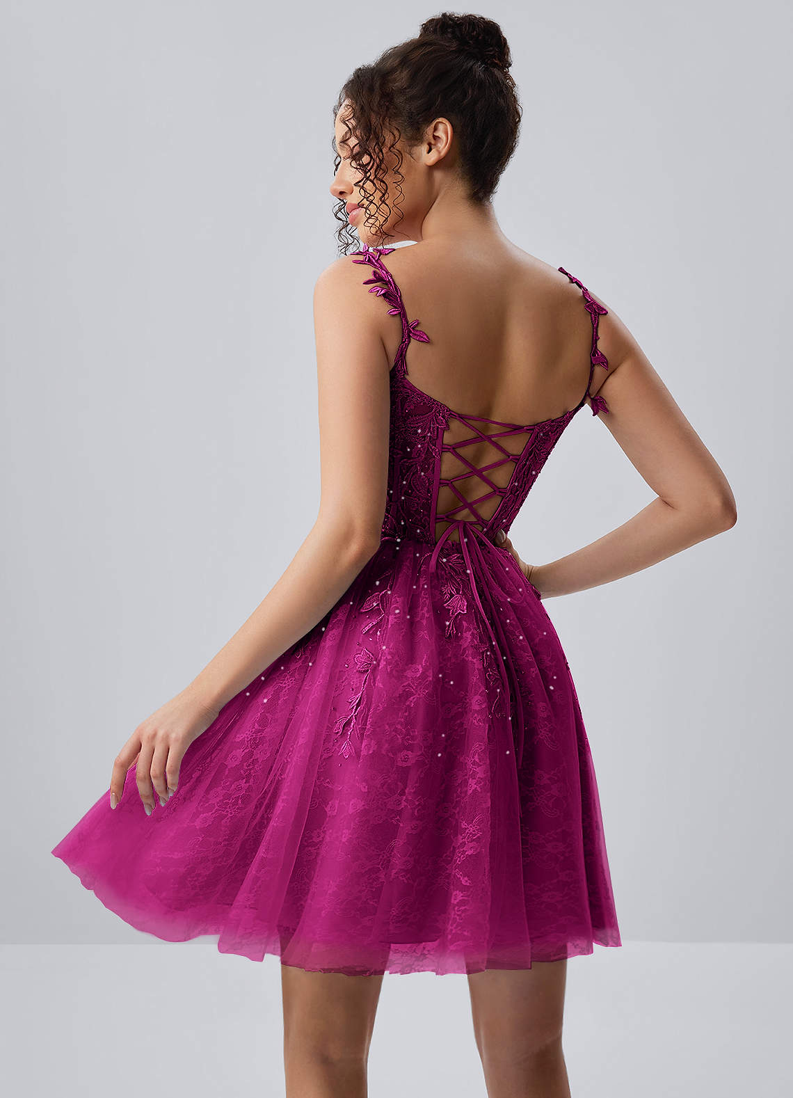 lace up a-line mini dress in purple Raphinase Fuchsia Tulle Beading Corset A line Lace-Up Spaghetti Strap Chiffon A-Line fabric-core and semi SIZE:AU 6