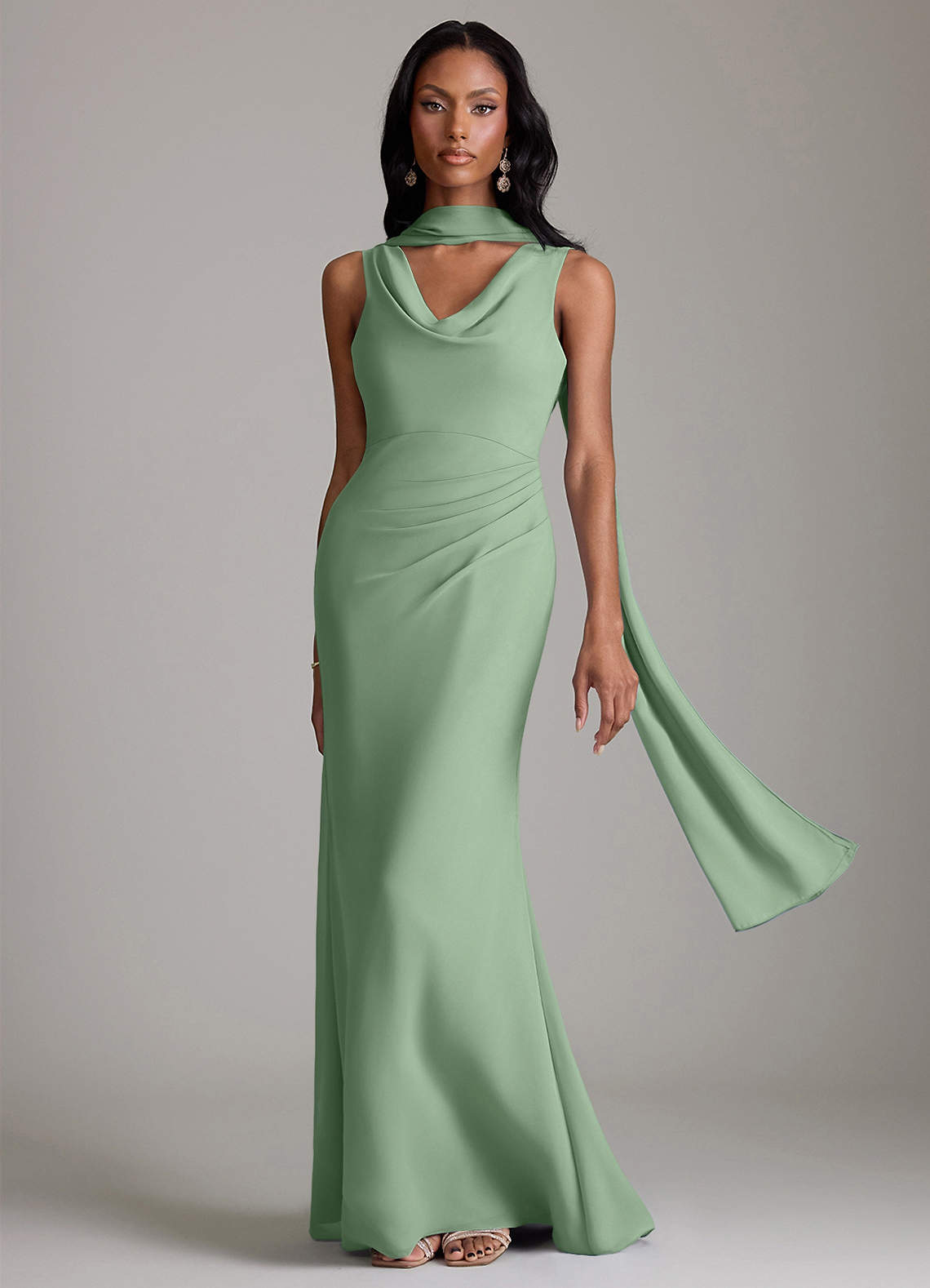 draped bridesmaid dress Baylee V Neck Ruched High Low Chiffon Bridesmaid Dresses with Draped Sleeves, Burnt Orange main image 0