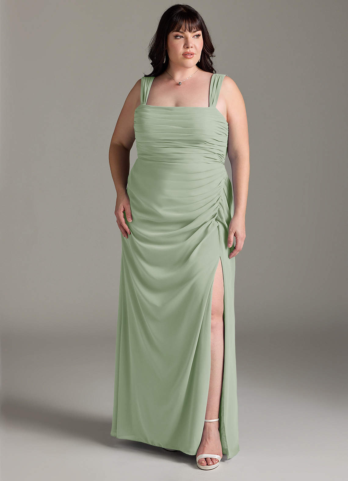 Azazie Jesaphine Bridesmaid Dresses Dusty Sage Sheath Bow Chiffon Dress image7