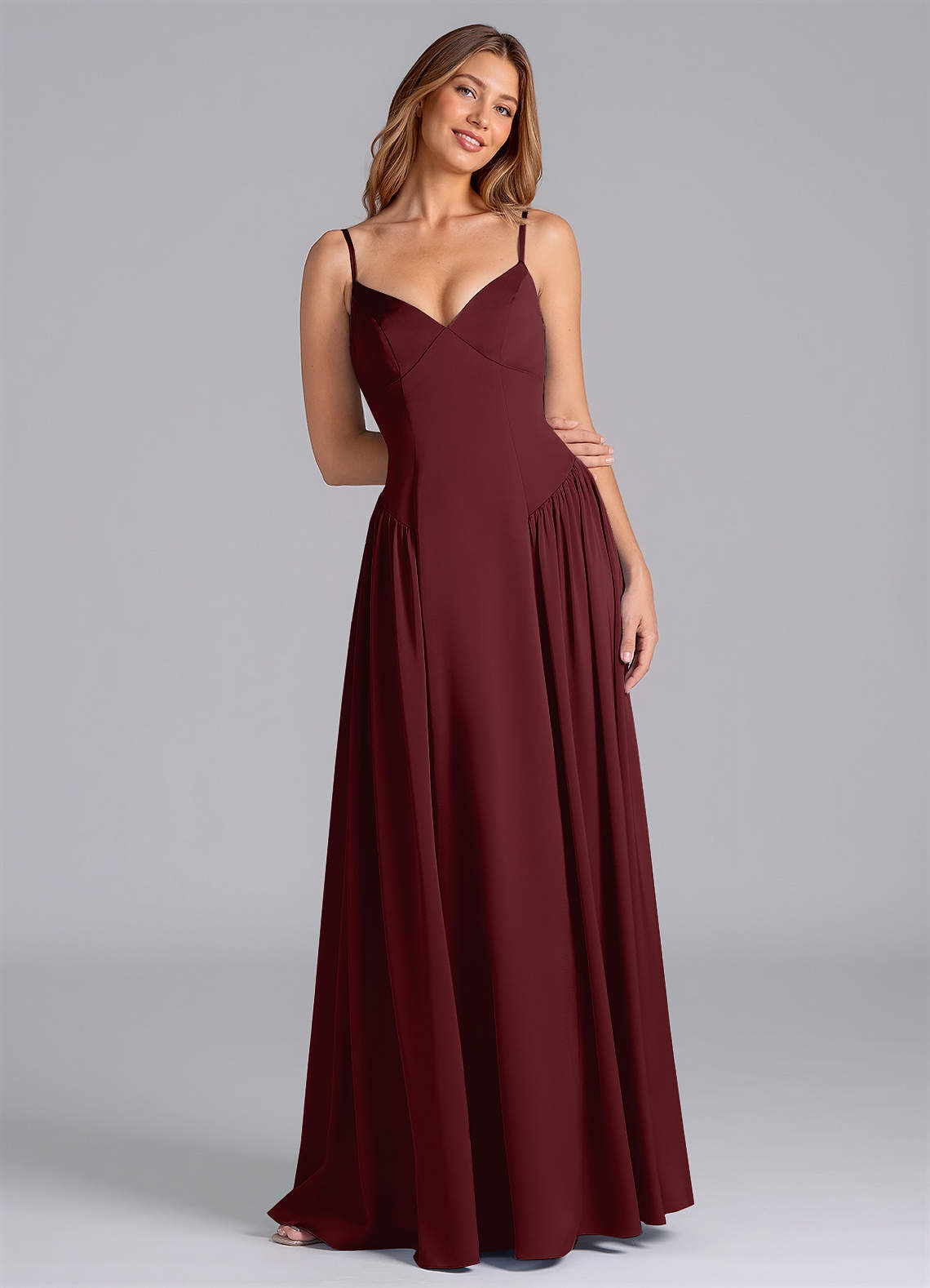 Azazie Kirby Bridesmaid Dresses Cabernet A-Line Stretch Satin Dress image1
