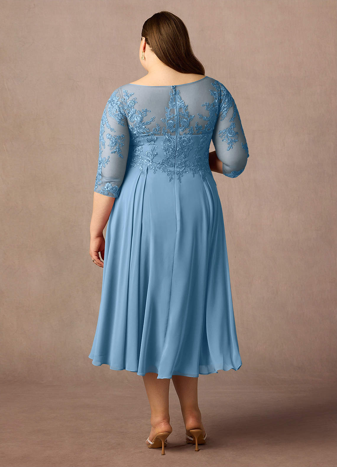Azazie Marge Kleider für die Brautmutter A-Linie Schaufel Spitze Chiffon Kleid Stahlblau image5