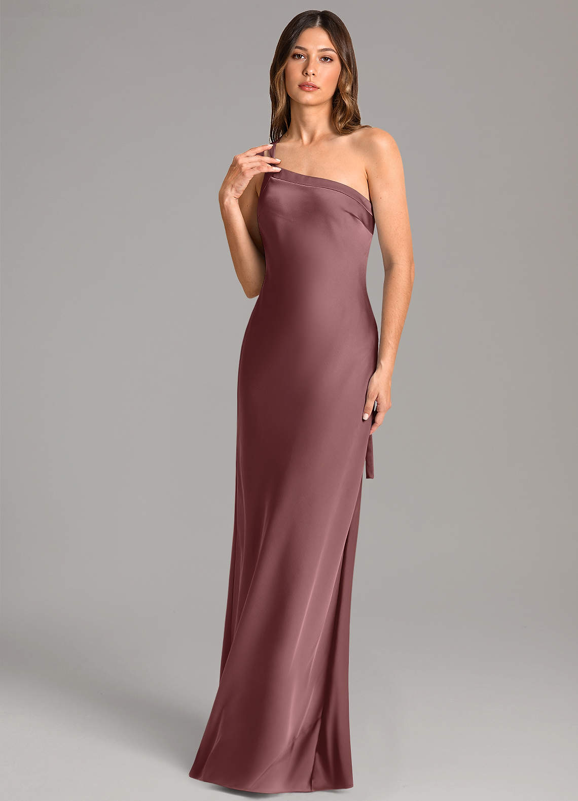 Azazie Monroe Bridesmaid Dresses Vintage Mauve Mermaid One Shoulder Stretch Satin Dress image1
