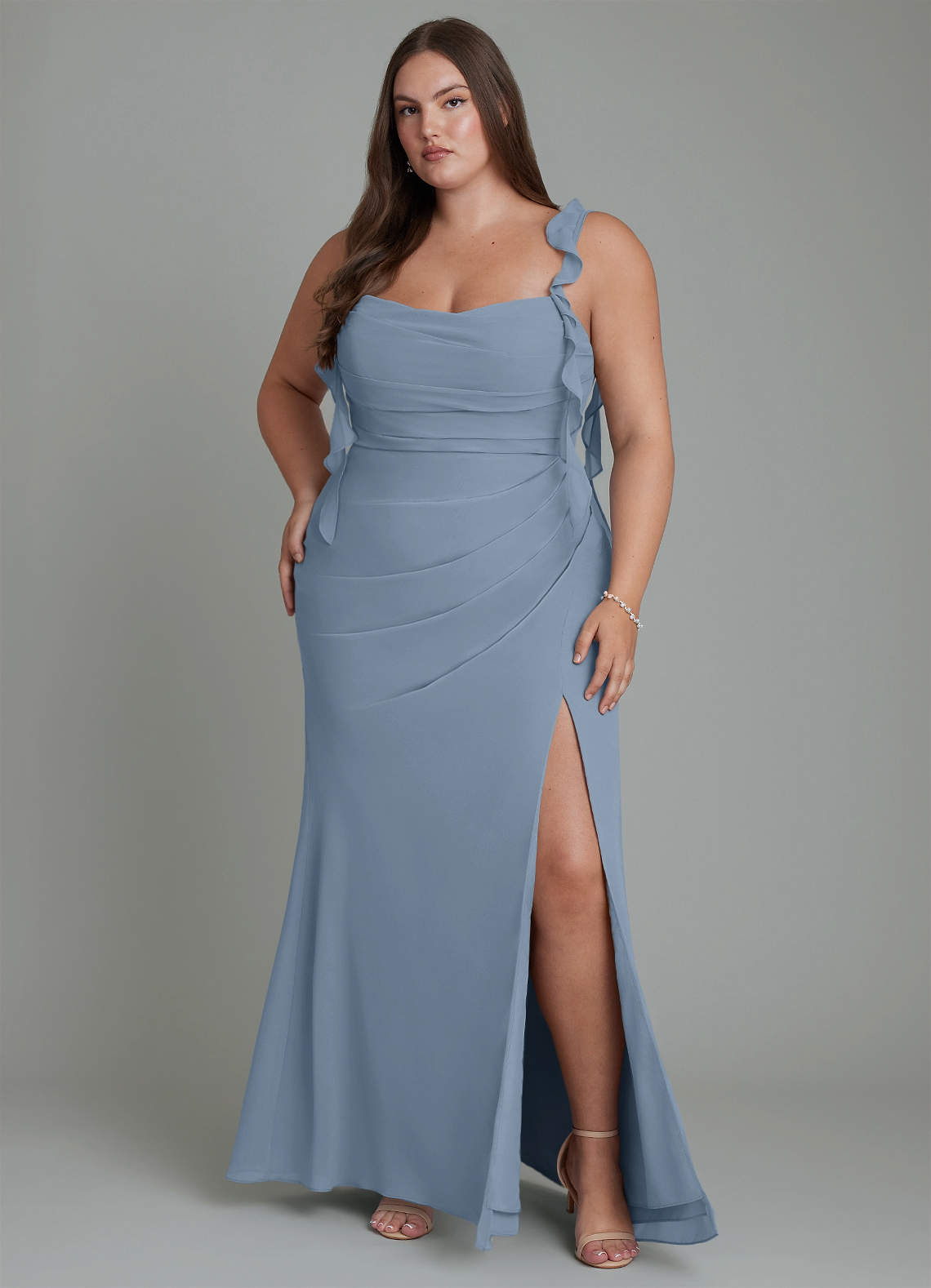 Azazie Jessamine Bridesmaid Dresses Dusty Blue Mermaid Corset Chiffon Dress image8