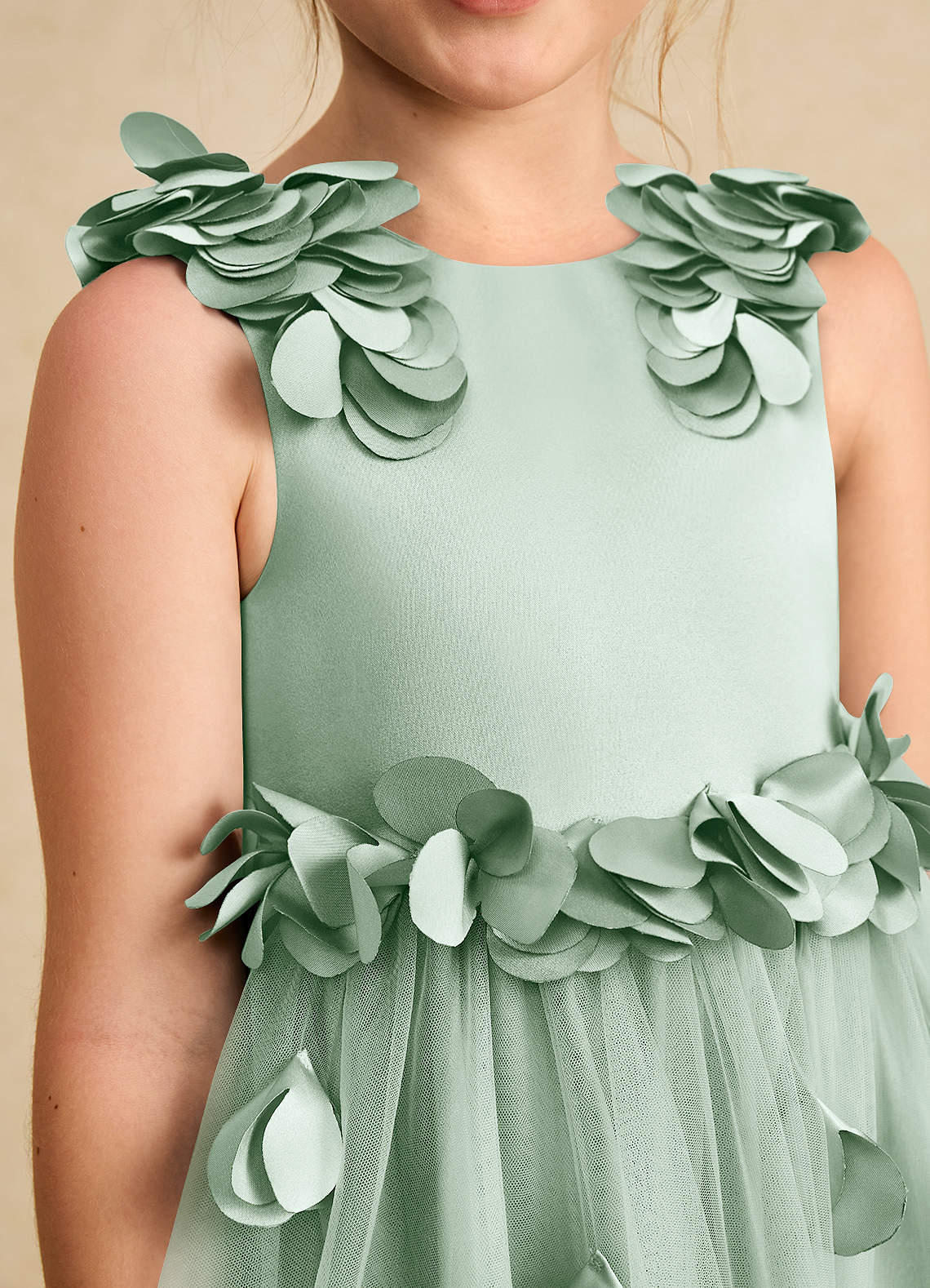 Azazie Atta Jurken voor bloemenmeisjes A-Lijn Jurk van Tule One-Shoulder Agave image4