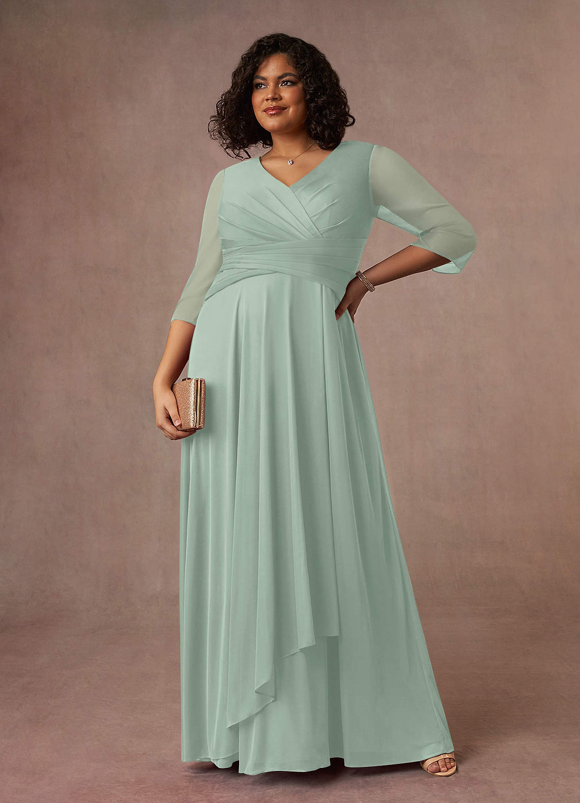 Azazie Annetta Abiti per la Madre della Sposa Abito A-Line in Maglia Plissettao con Scollo a V Agave image6