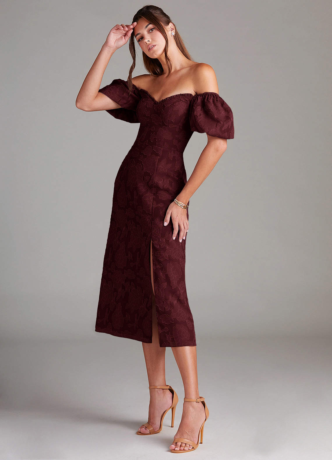 midi empire waist dress Burgundy Midi Empire Waist Dress with Spaghetti Straps