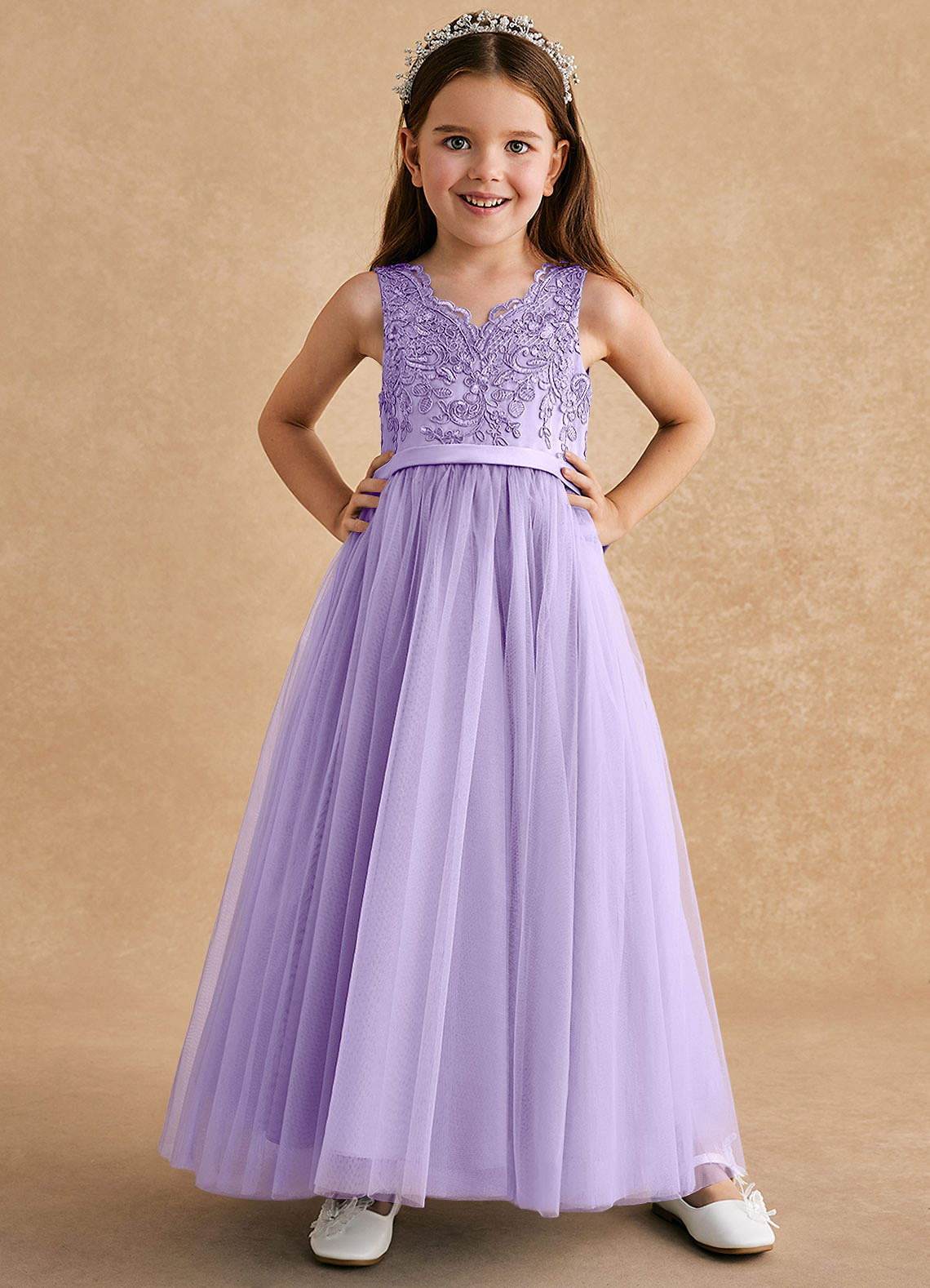 Azazie Cinna Lilac A-Line Lace Tulle Dress Azazie