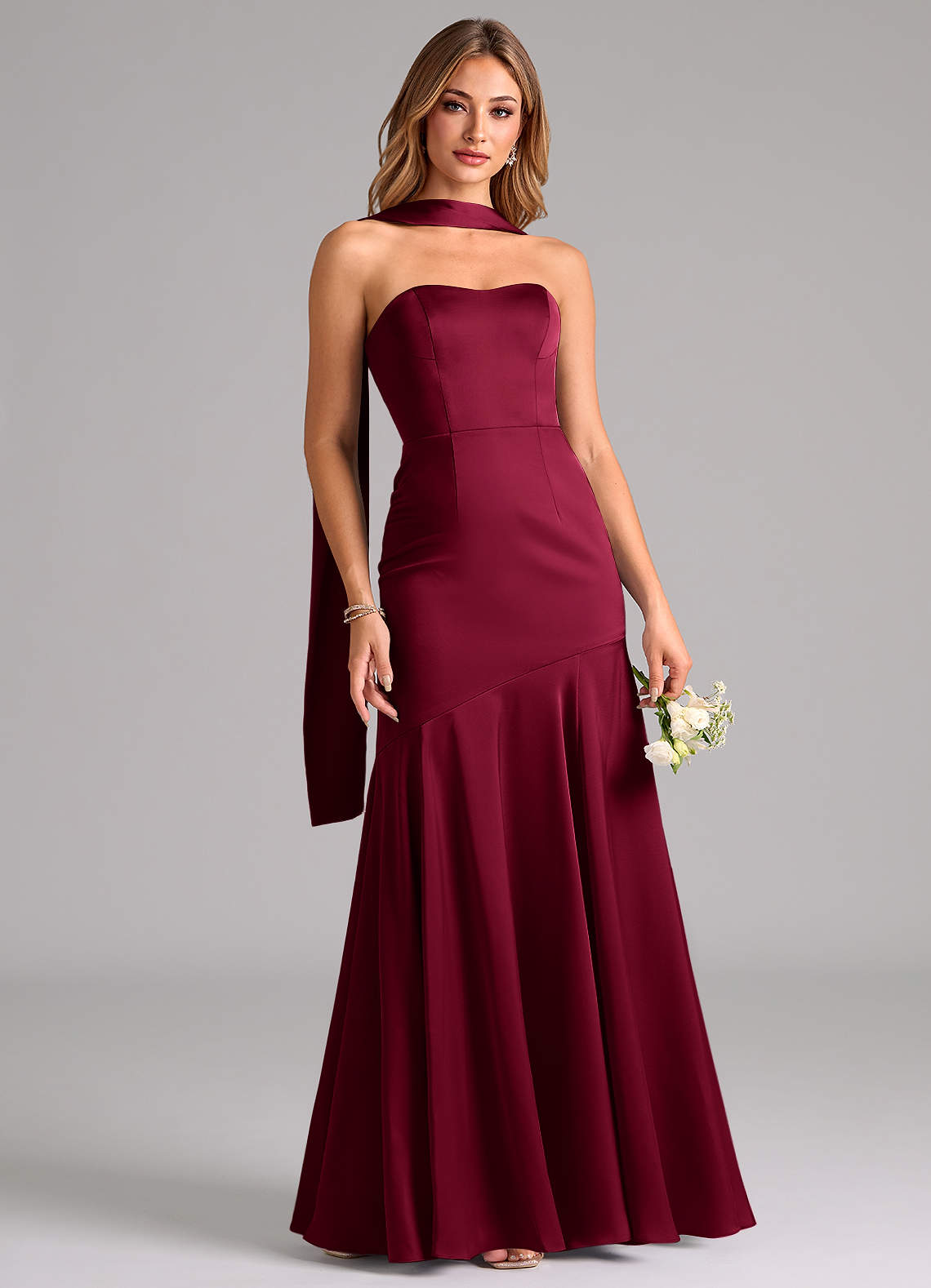strapless burgundy bridesmaid dresses Azazie Mermaid Strapless Floor-Length Stretch Satin Bridesmaid Dresses