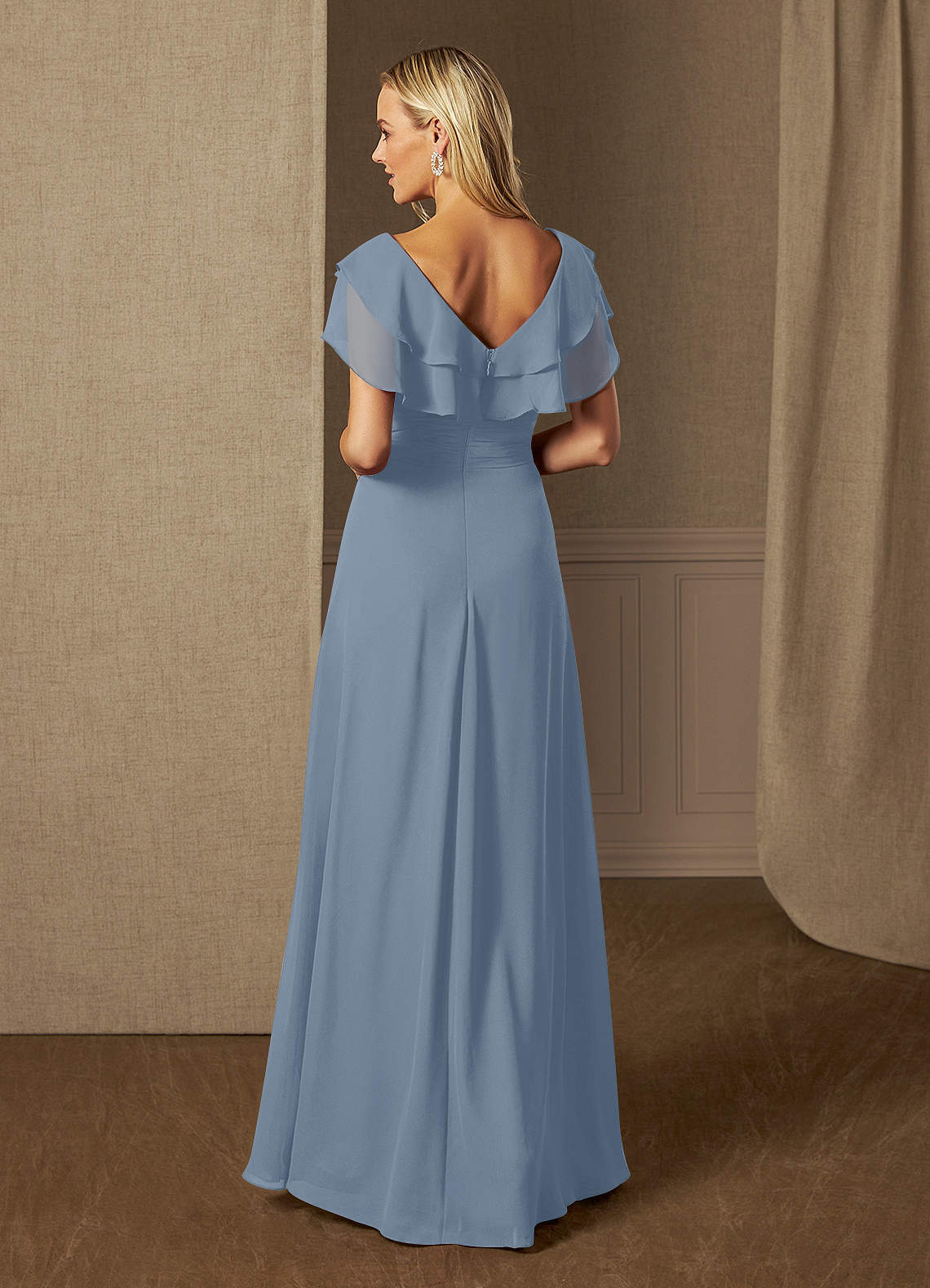 Azazie Snapdragon Mother of the Bride Dresses A-Line V-Neck Ruched Chiffon Floor-Length Dress image1