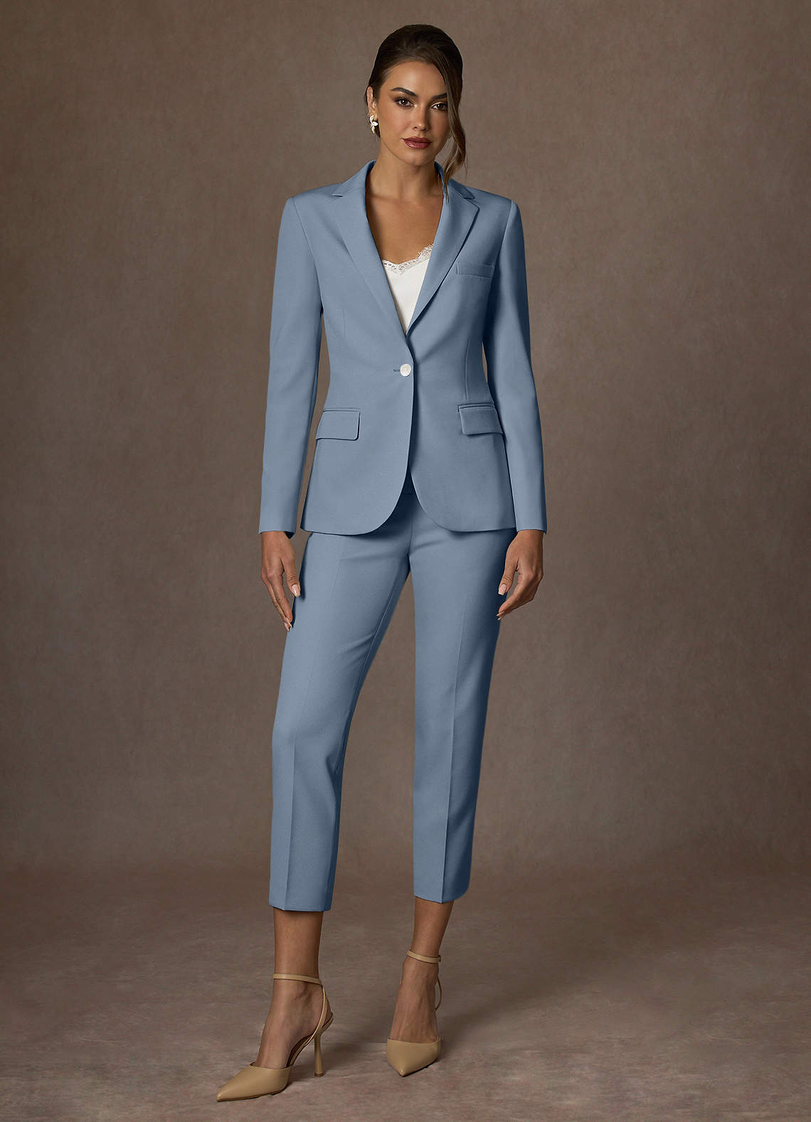 front Kennedy Dusty Blue Structured Stretch Dress Pants