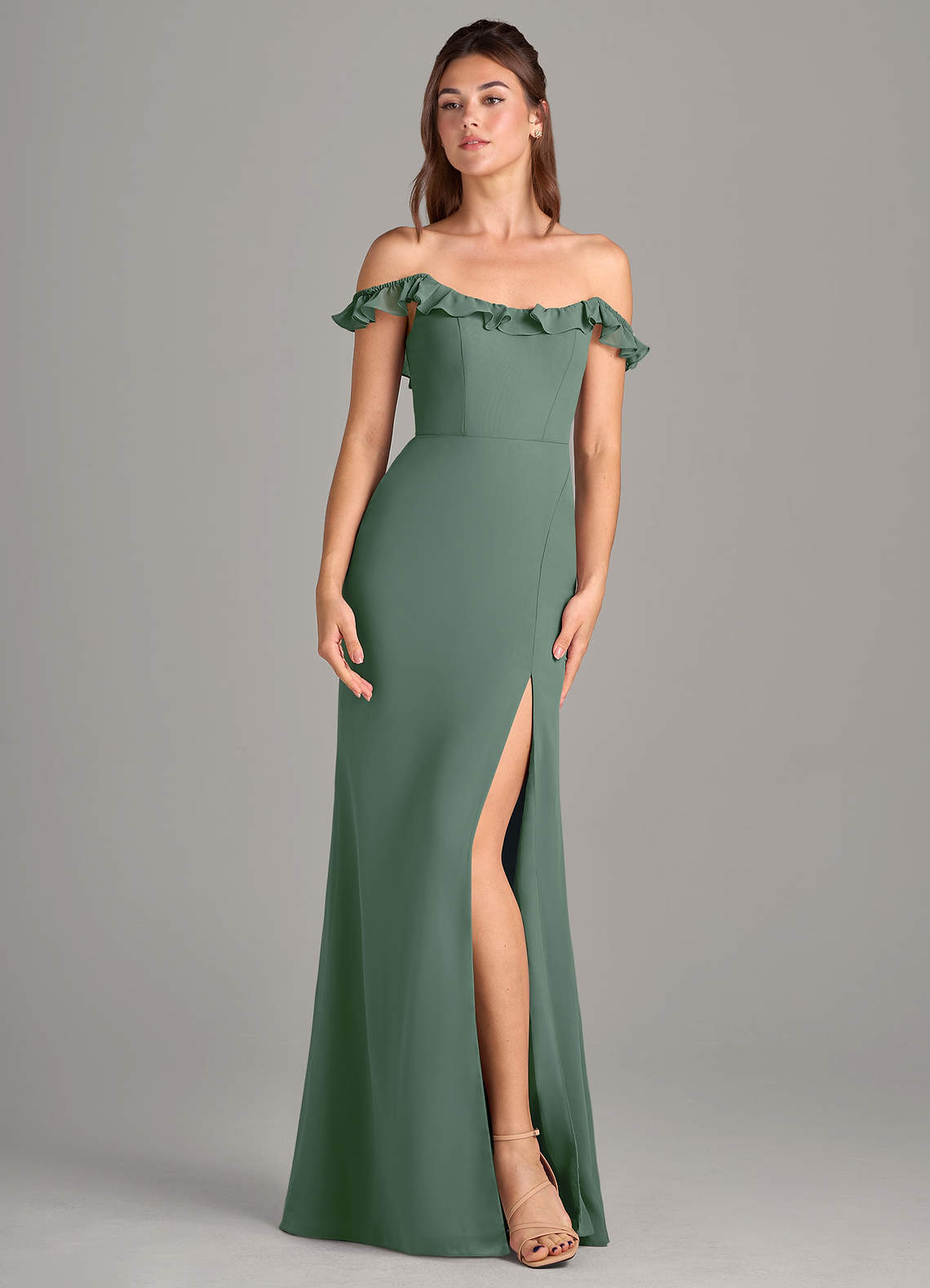 Azazie Callie Klänningar att prova hemma Klä av Sjöjungfru i Chiffong Sidoslits Svart Konvertibel image6