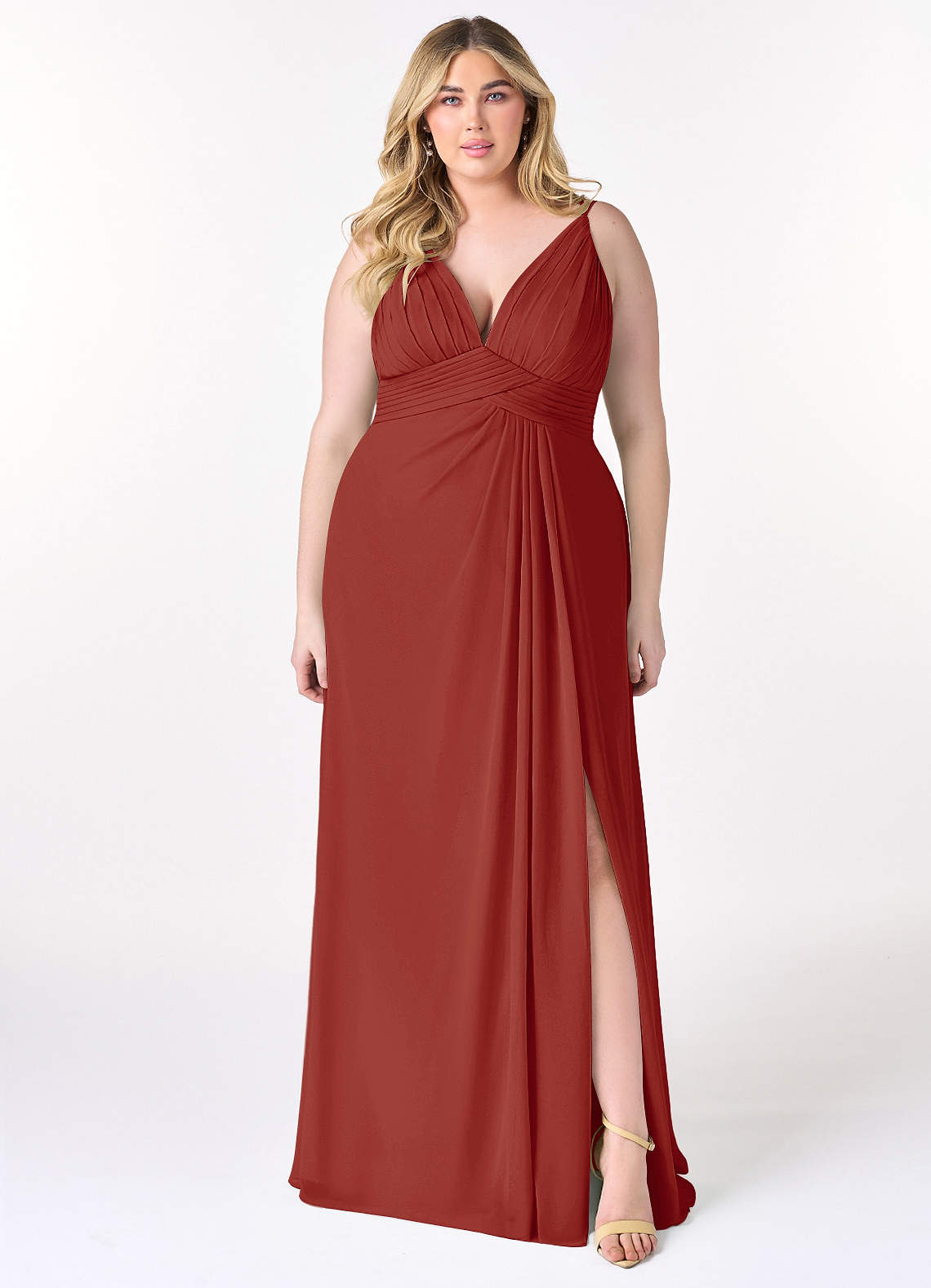 Azazie Maren Allure Bridesmaid Dresses Terracotta A-Line V-Neck Lace Chiffon Dress image5