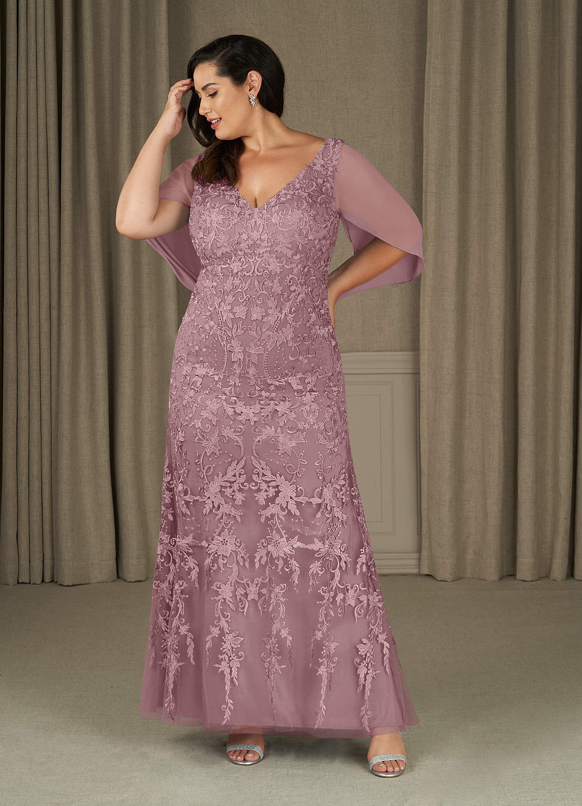 Azazie Ferris Mother of the Bride Dresses Dusty Rose Sheath V-Neck Chiffon Dress image6