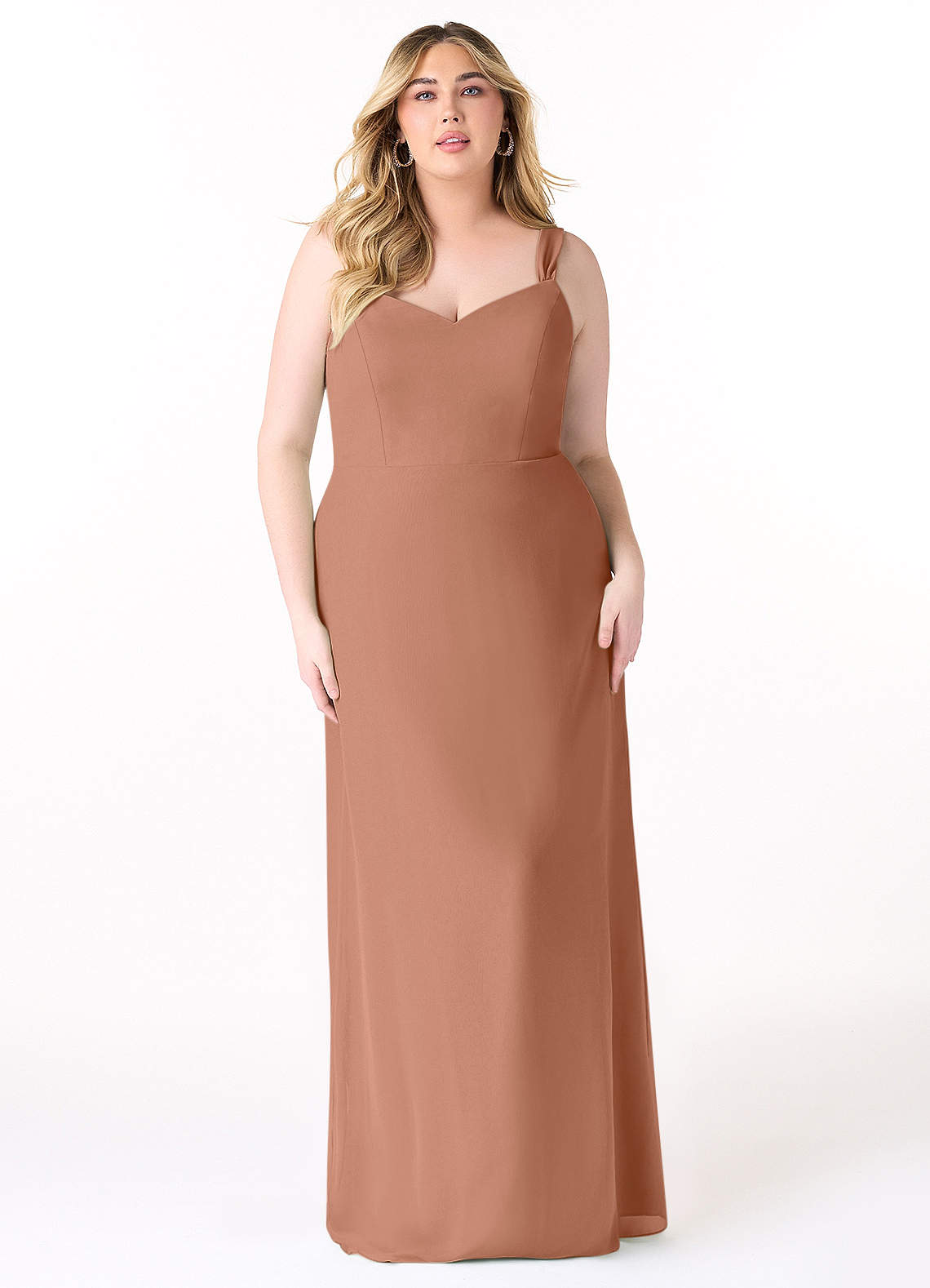 Azazie Denice Jurken voor bruidsmeisjes Jurk van Chiffon met Kolom Geplooid Bronzeertint image1