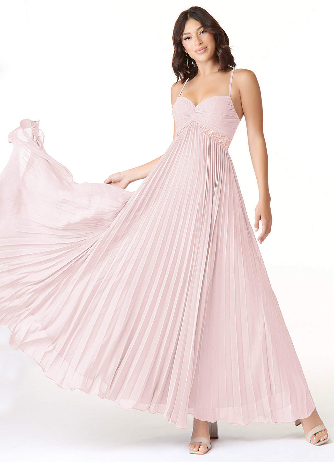Full Pleated Skirt Chiffon Bridesmaid Dress Blushing Pink