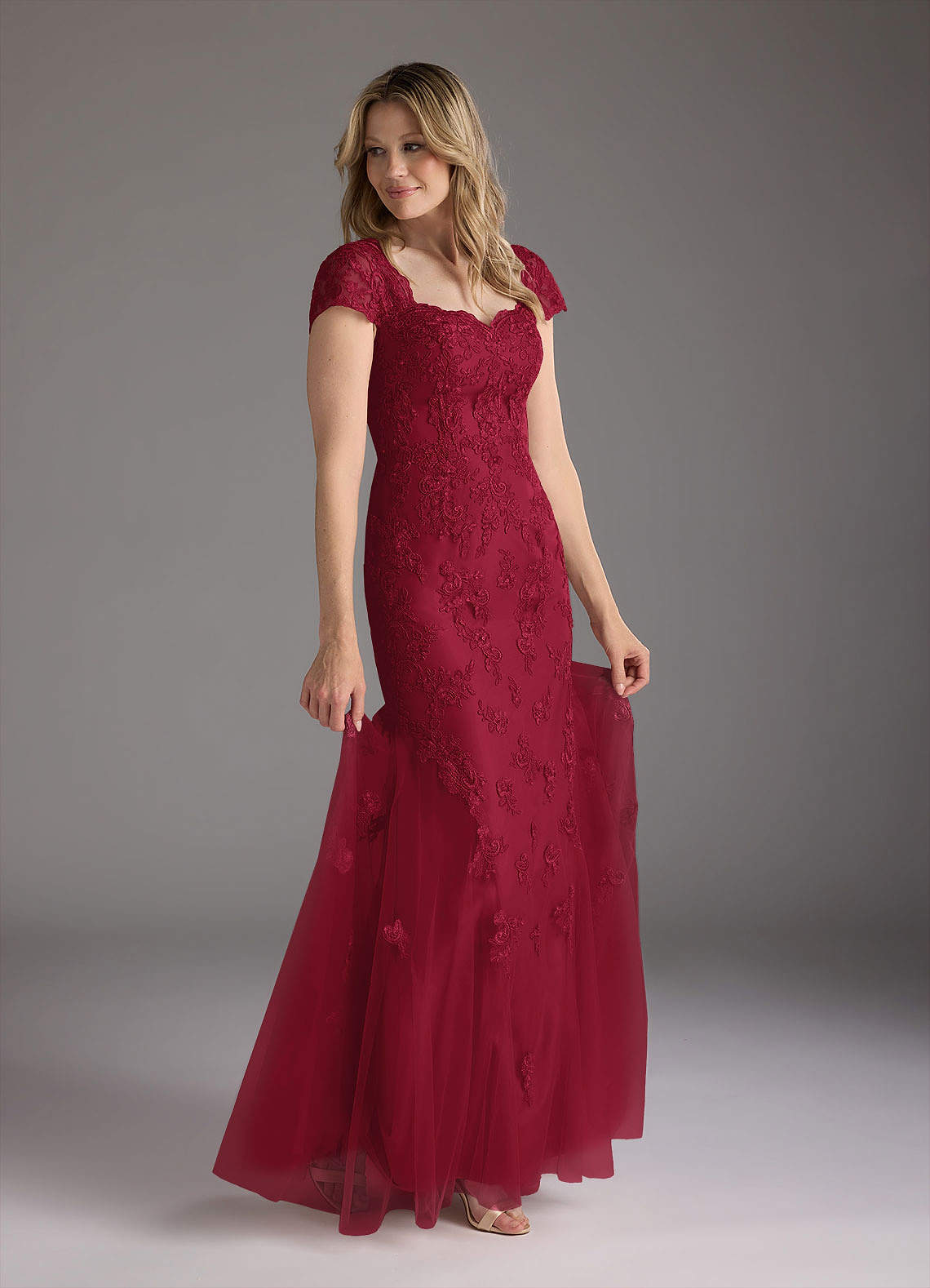 Azazie Marbella Mother of the Bride Dresses Burgundy Mermaid Queen Anne Sequins Lace Dress image1