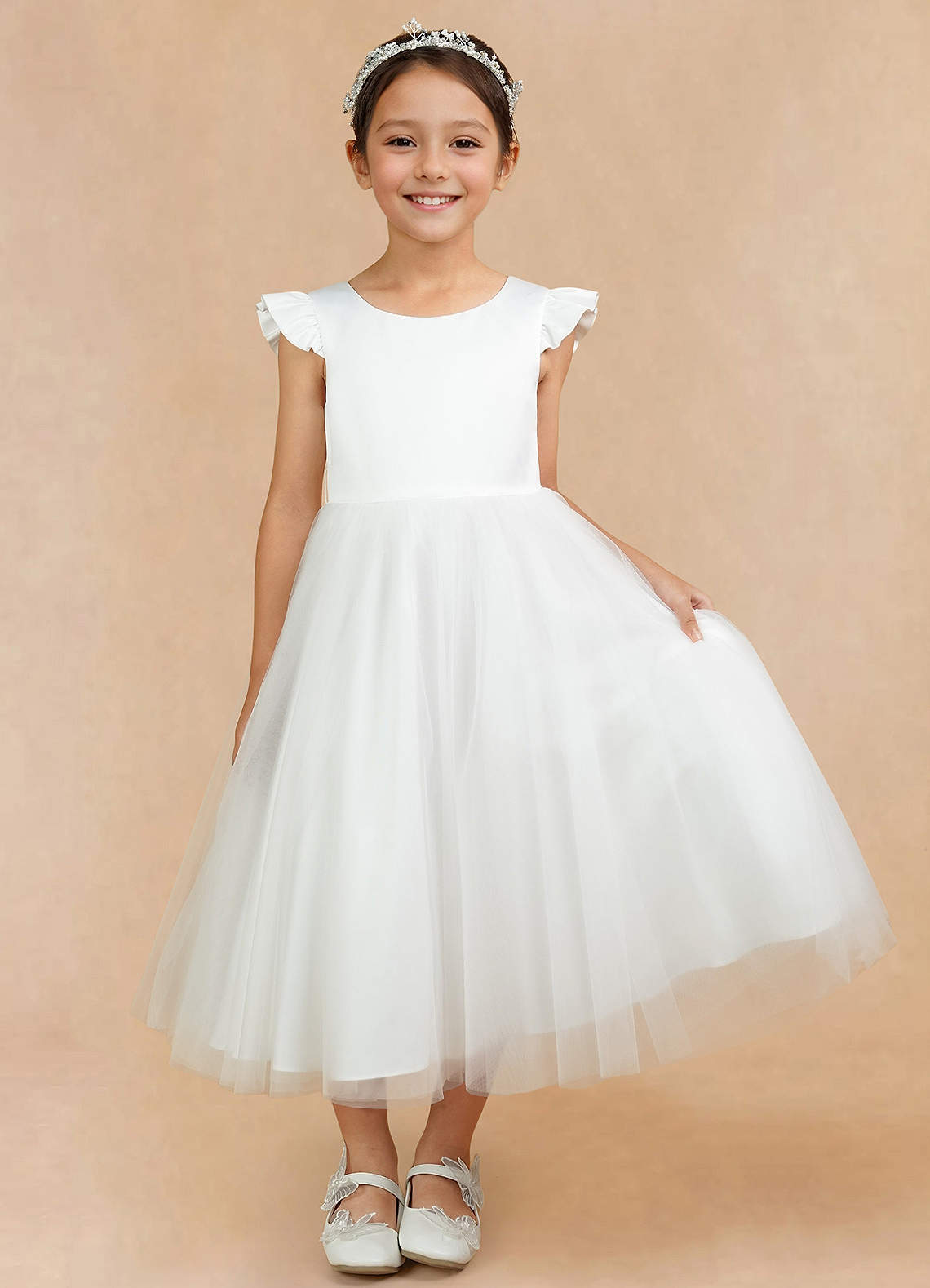 Azazie Hemi Flower Girl Dresses Ivory Pistachio A-Line Bow Tulle Dress image5