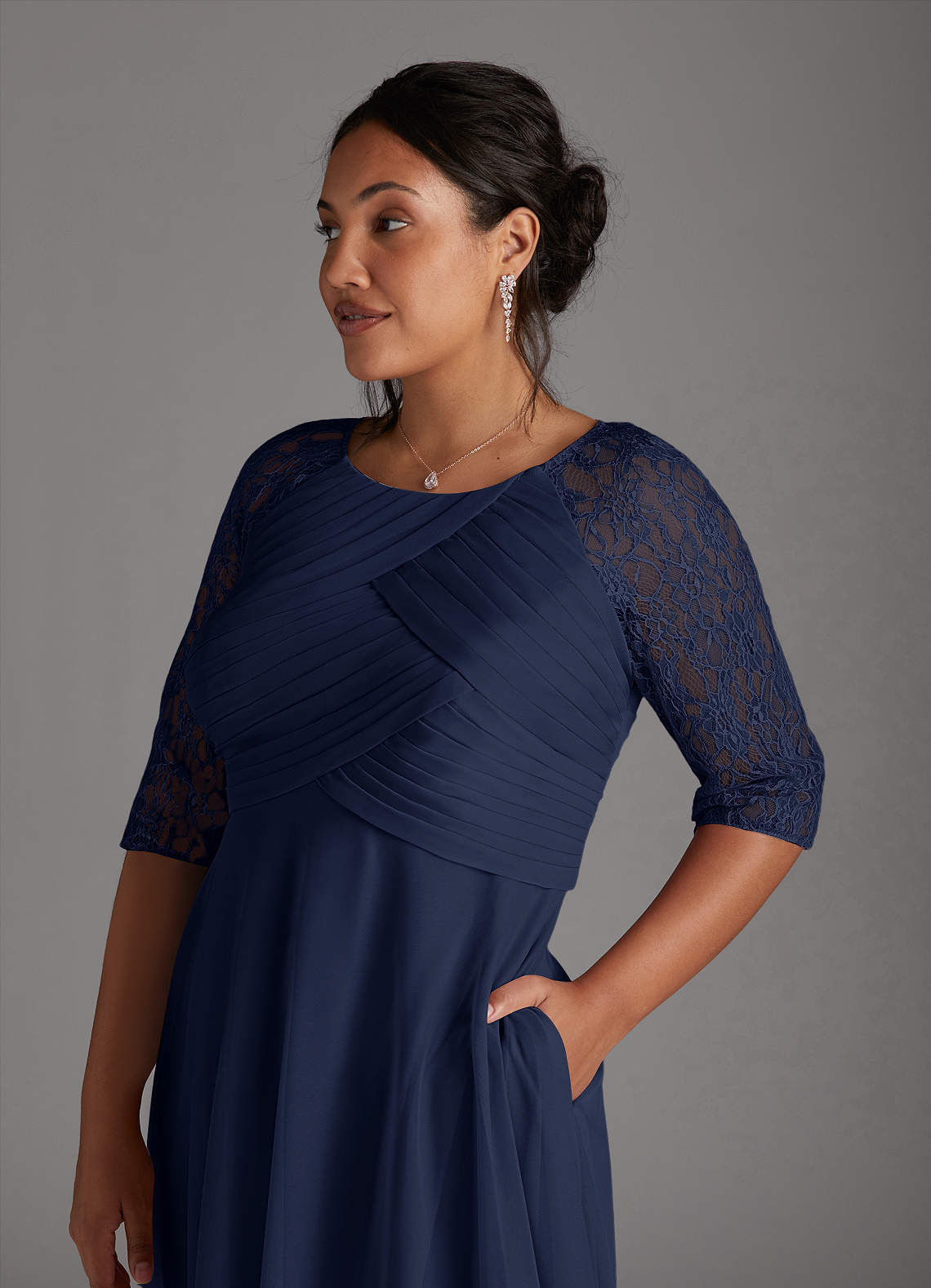 Azazie Gracelyn Mother of the Bride Dresses Dark Navy A-Line Lace Dress image10