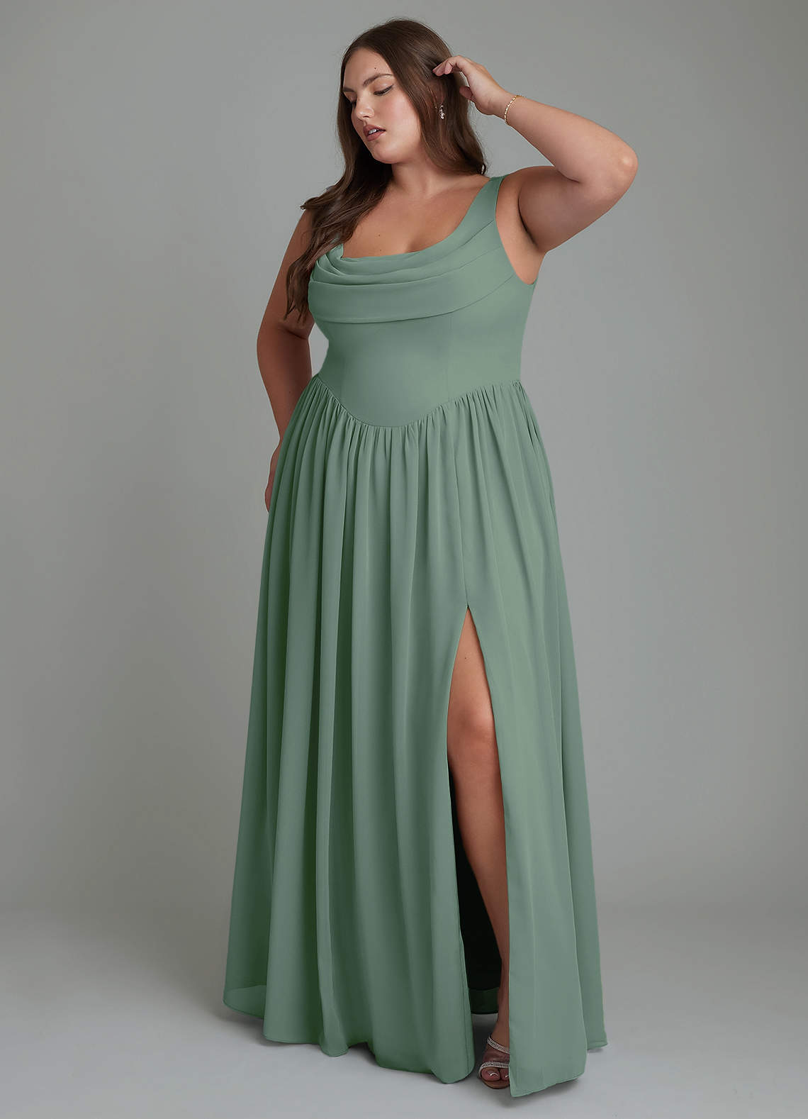 Azazie Novi Bridesmaid Dresses Eucalyptus A-Line Pleated Chiffon Dress image8