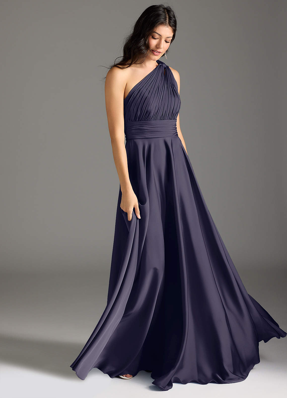 Azazie Charlize Bridesmaid Dresses Stormy A-Line One Shoulder Stretch Satin Dress image2