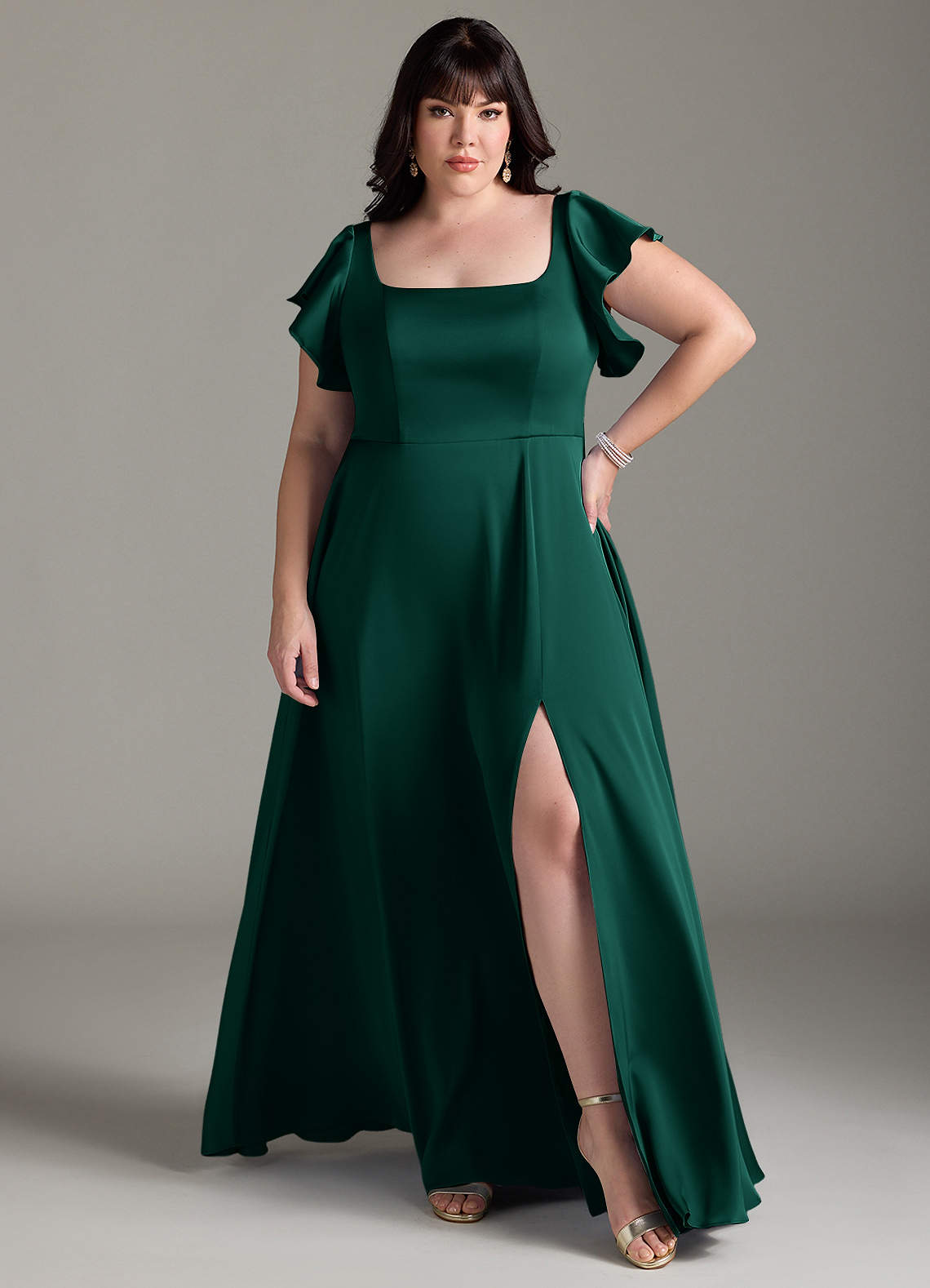 Azazie Bondi Vestidos de madrinha de casamento Vestir Esmeralda de Cetim elástico de Linha A com Arco image6