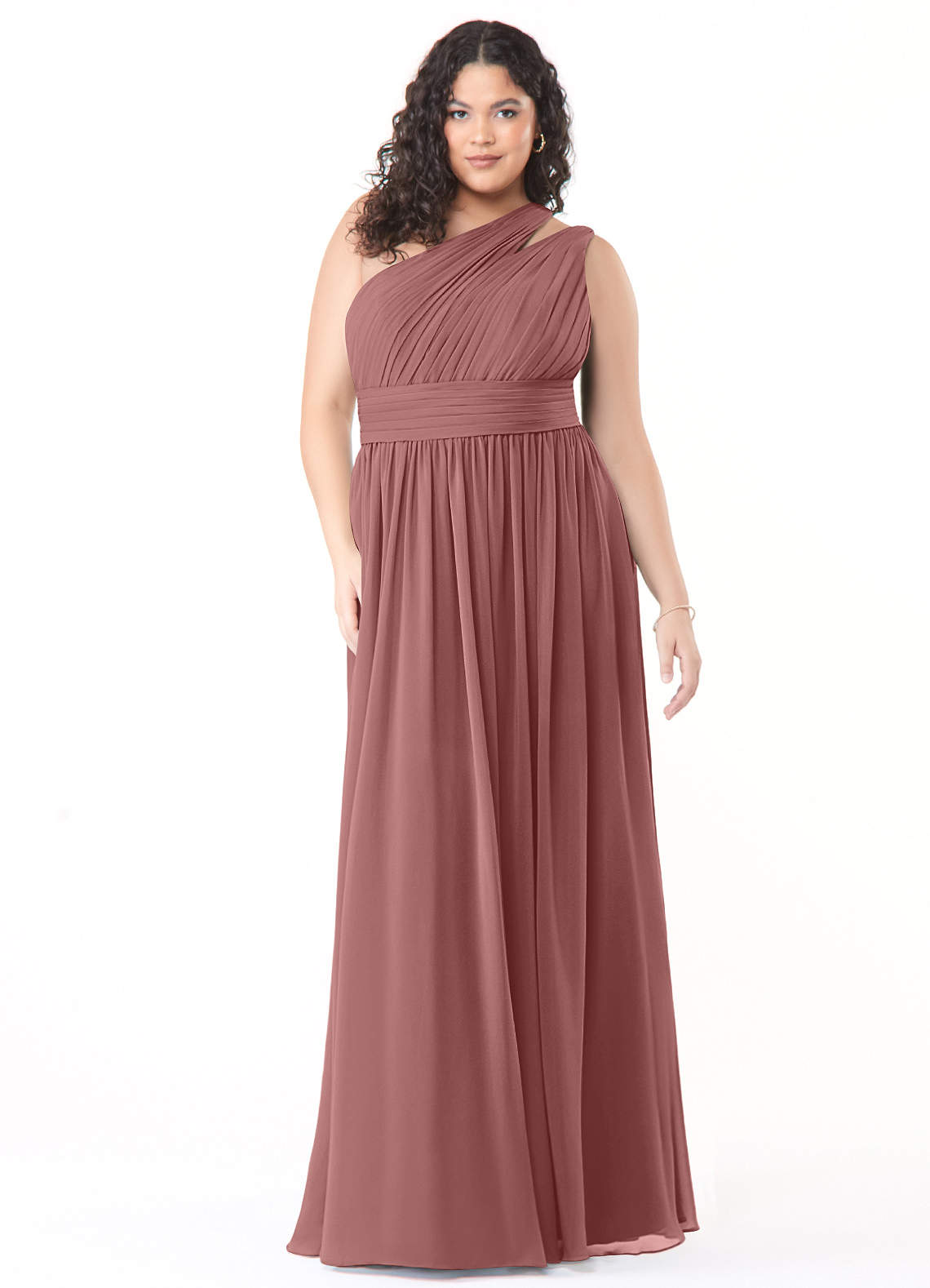 Azazie Molly Bridesmaid Dresses A-Line One Shoulder Chiffon Floor-Length Dress image1