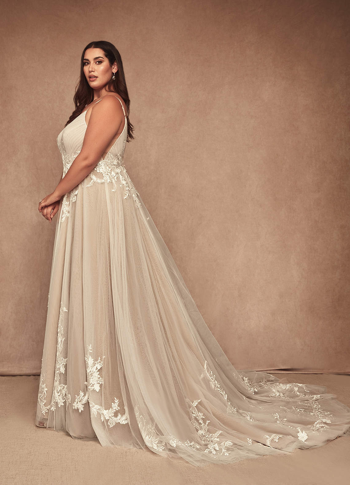 Azazie Rhodes Wedding Dresses Diamond White Champagne A-Line V-Neck Sequins Tulle Dress image9