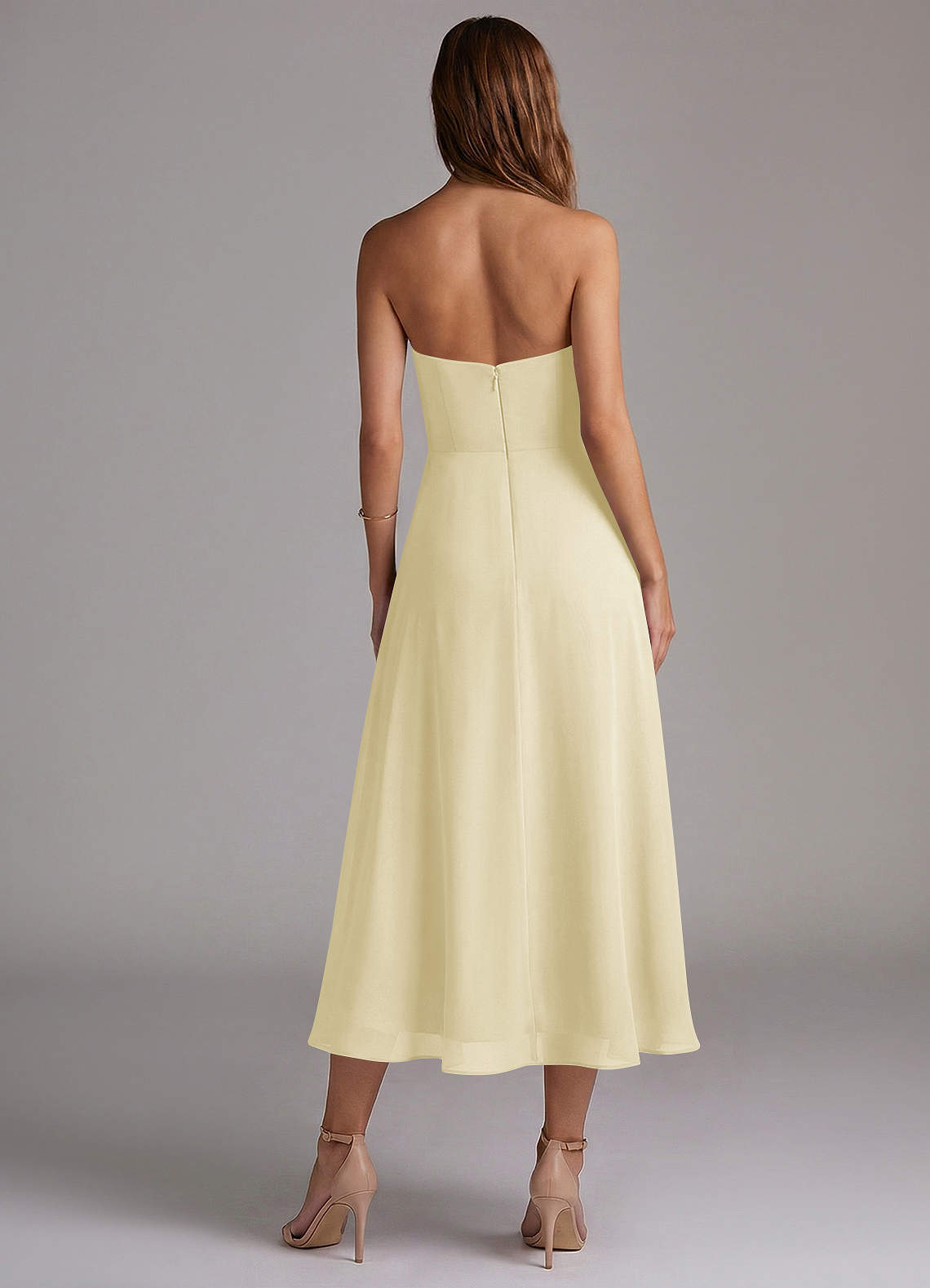 Azazie Wren Brautjungfernkleider A-Linie Schulterfrei Chiffon Kleid Zitronensorbet image1