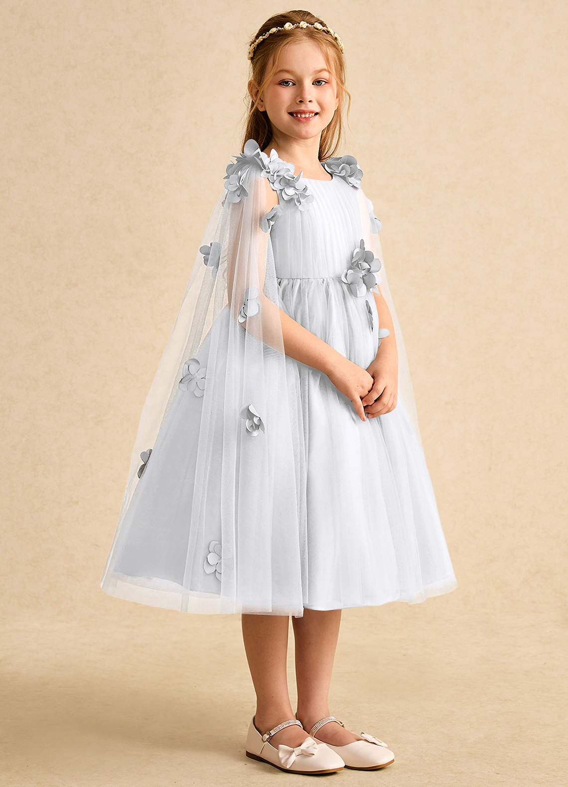 Azazie Staria Blumenmädchenkleider Ballkleid Gestreift Tüll Kleid Weiß image7