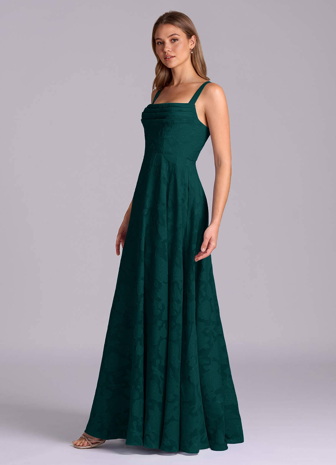 Azazie Shaude Bridesmaid Dresses Pine A-Line Pleated Floral Burnout Dress image3