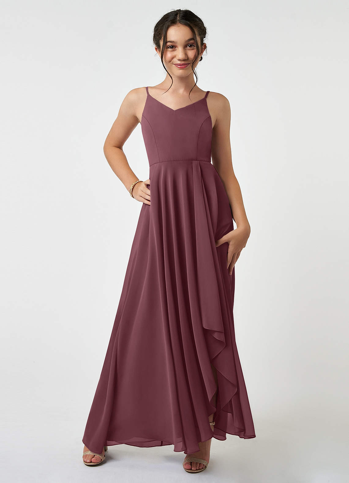 Azazie Collette Junior Bridesmaid Dress in Sangria | Azazie