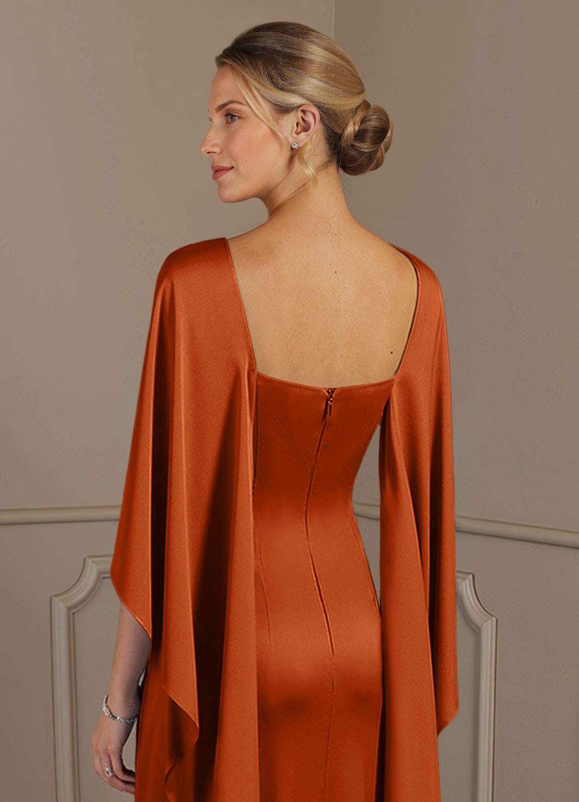 burnt orange and emerald green dress Nicoletta